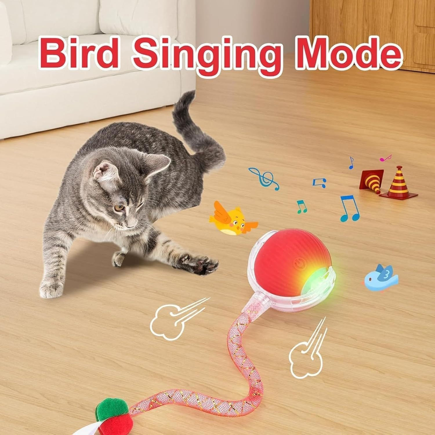 Interactive Cat Toys Ball for Indoor Cats Fast Rolling on Carpet, Motion Activate Cat Toys (Red) image number 4