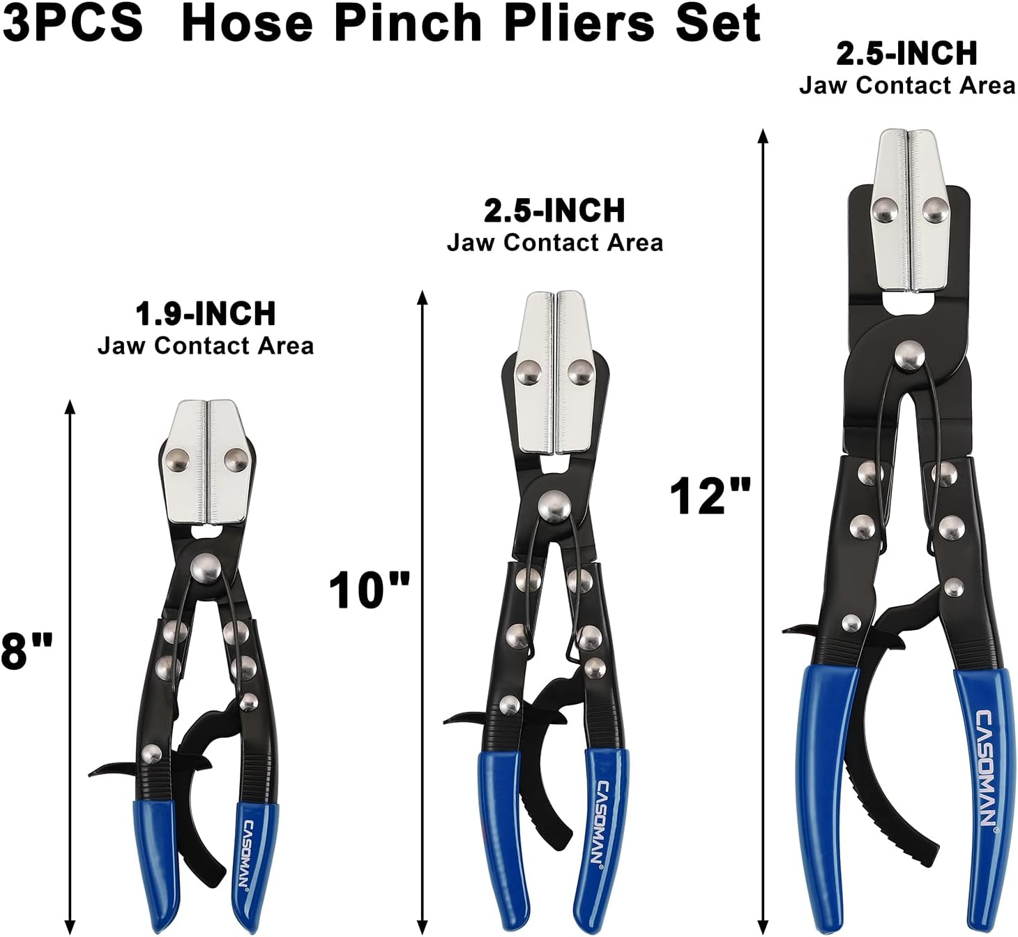 CASOMAN 3PC Blue Hose Pincher Pliers Set, Locking Ratcheting Hose Pinch off Pliers for Automotive, Radiator, Fuel, Coolant Lines image number 4