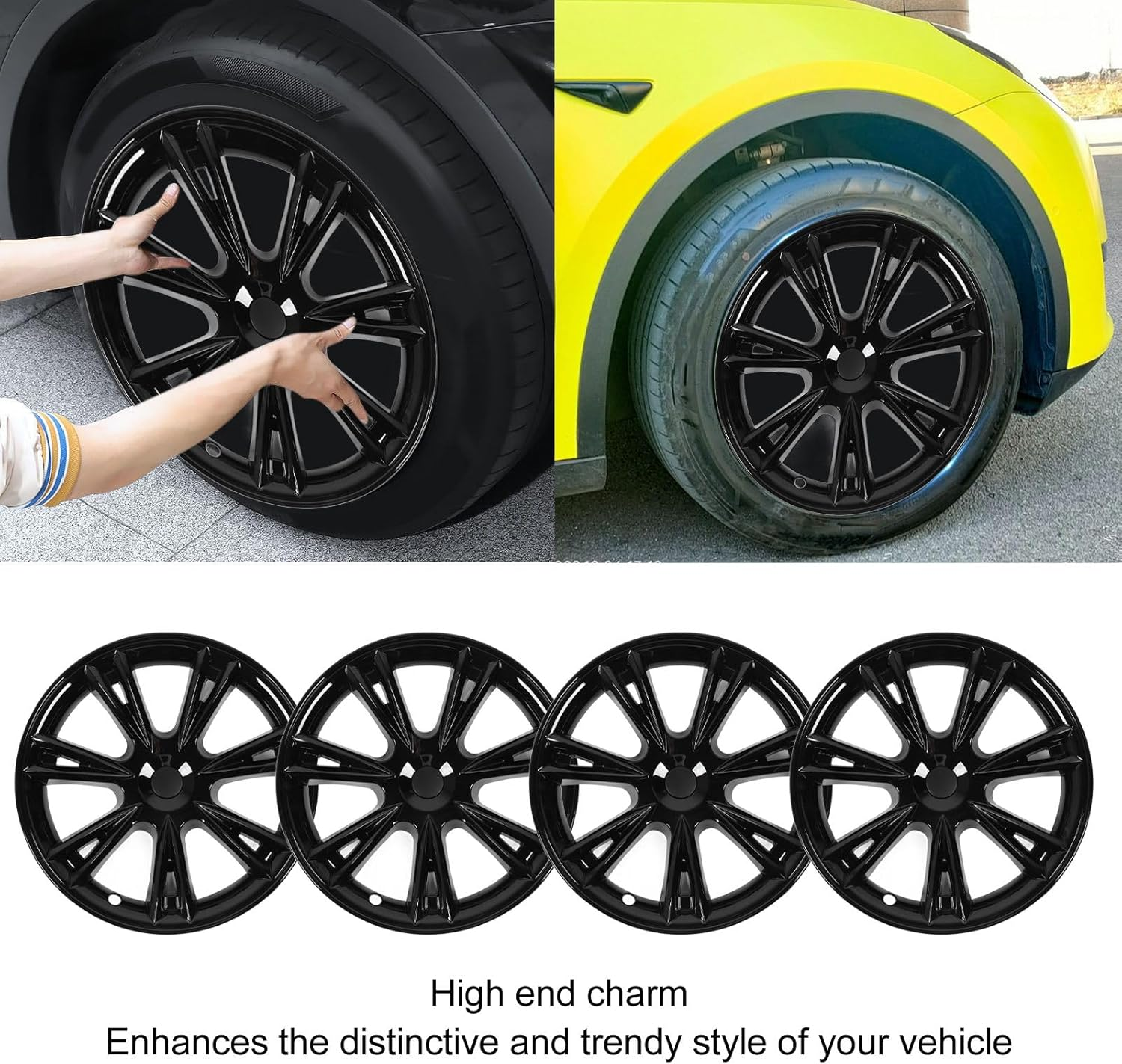 Wheel Cover Hubcaps for Tesla Model Y 2021‑2023, 19 Inch Hub Cap Replacement ABS Cover Set of 4, Sports Style Reduce Wind Wheel Rim Protector Cover (Glossy Black) image number 6