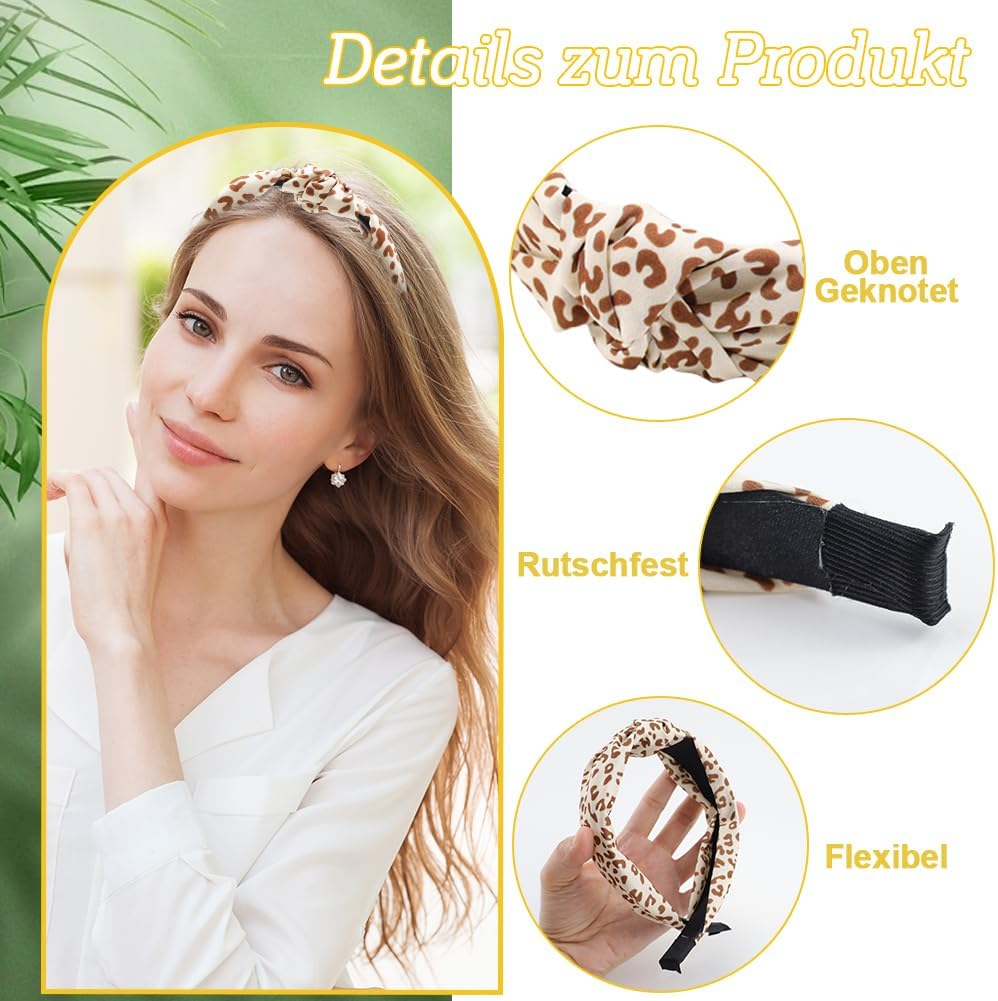 Tyafzzn Pack of 4 Headbands for Women, Elastic Headbands, Cute Headband Girls, Leopard Print Headband, Wide Knot Hairband, Non-Slip, Fashionable image number 3