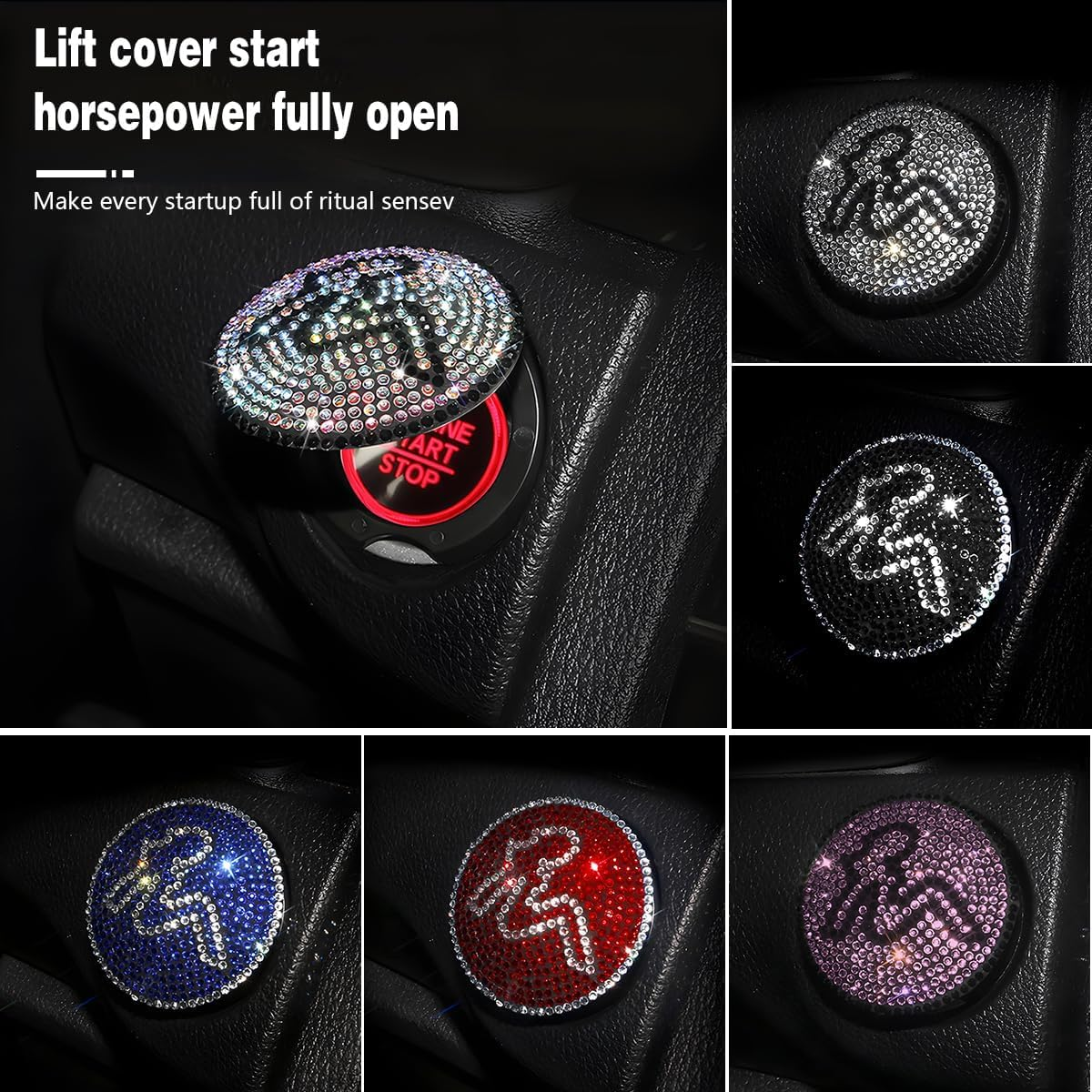 Bling Car Engine Push Start Stop Button Cover, Crystal Rhinestone Diamond Anti-Scratch Vehicle Engine Lgnition Button Decoration Protector Sticker for Women Girls, Universal Fit (Red) image number 2