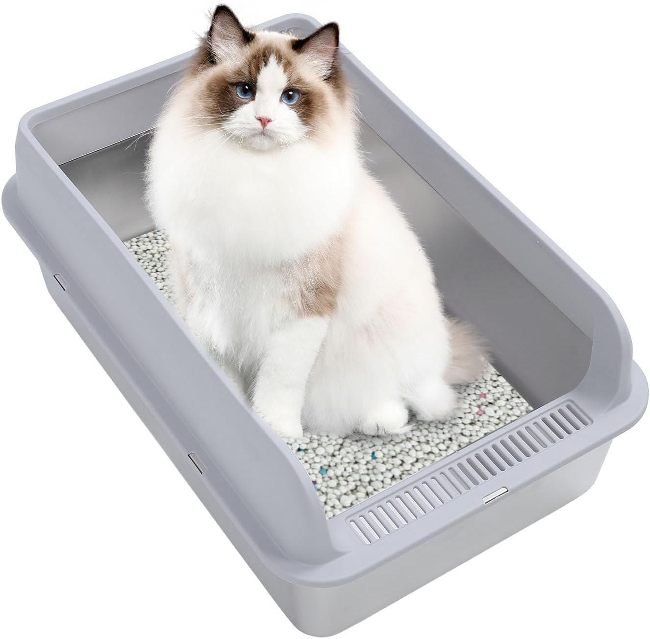 Stainless Steel Cat Litter Box with High Side, Non Rusting anti Stick Easy to Cleanup Enclosed Keep Odor inside anti Leakage Pet Litter Tray for Indoor Big Cats Supplies (Small)