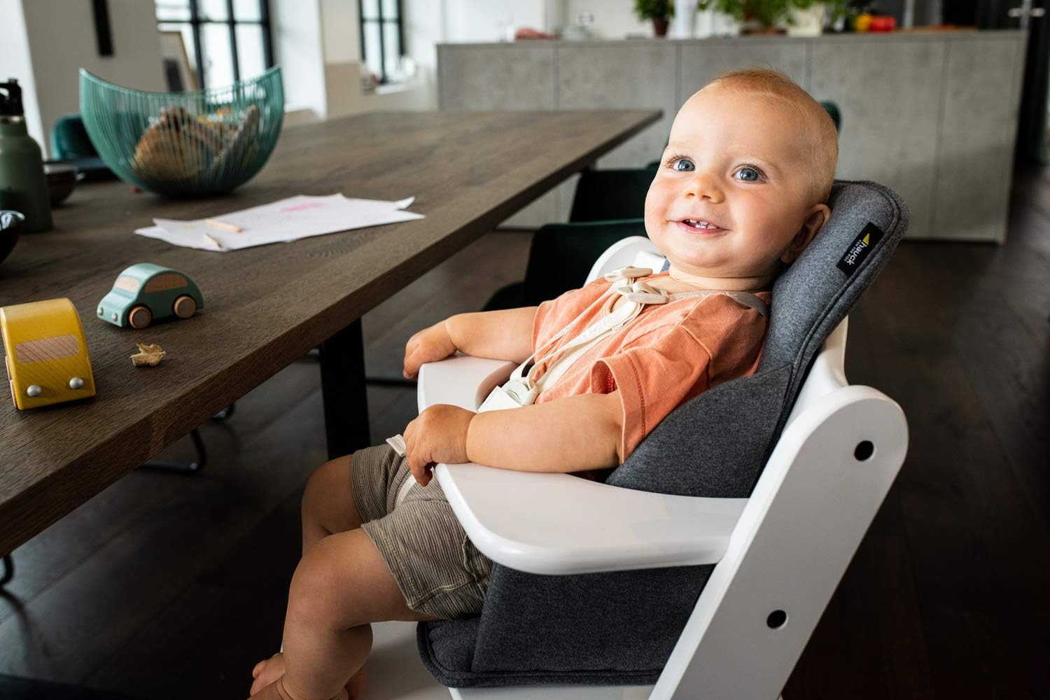 Hauck Alpha Cosy, Stretch Grey - Seat Reducer Cushion for Alpha+ Wooden Highchair, Supportive Seat Pad for Toddlers 6 Months+, Soft Fabric, Machine Washable, anti Slip