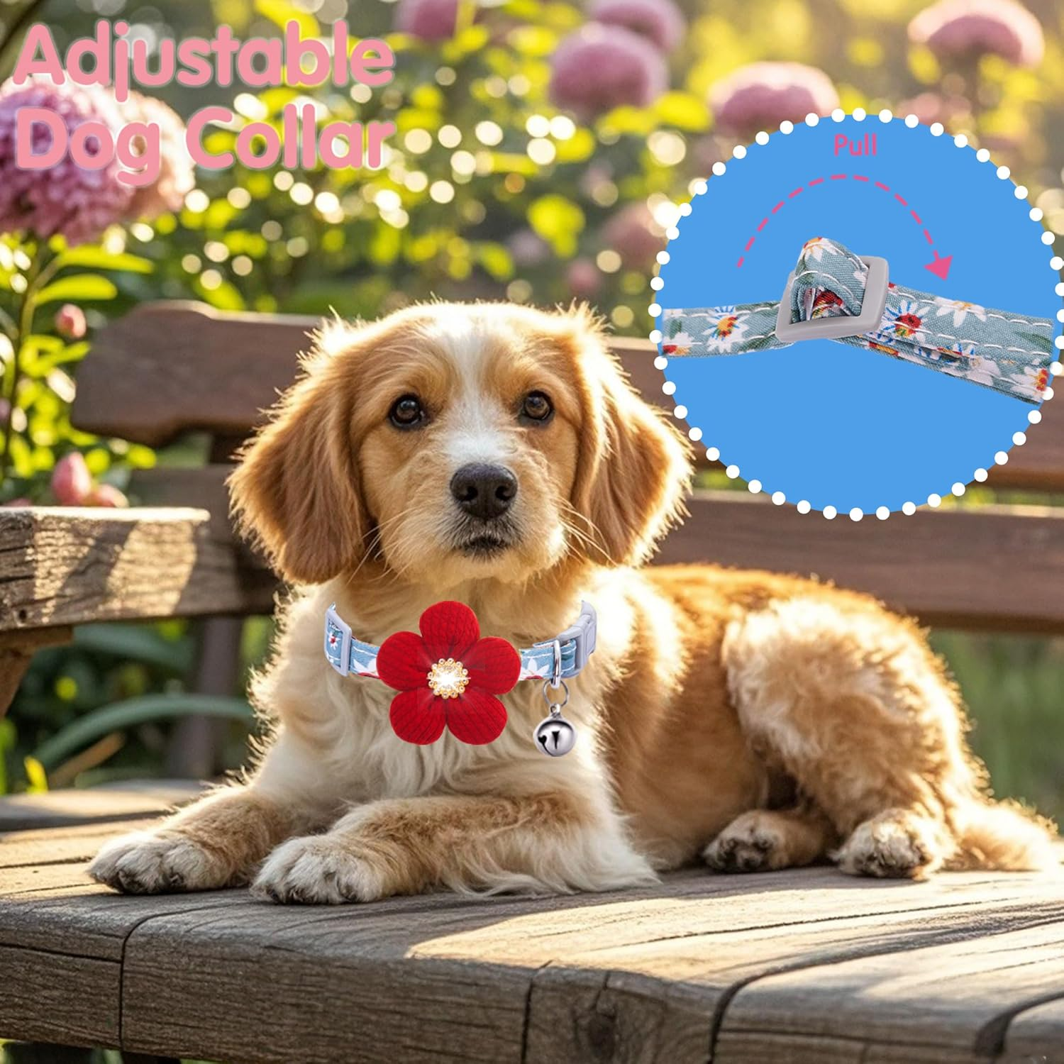 Small Dog Collar with Flower, Puppy Collar for Girl Dog Collars for Small Dogs Cute Dog Collar with Bell, Adjustable Length