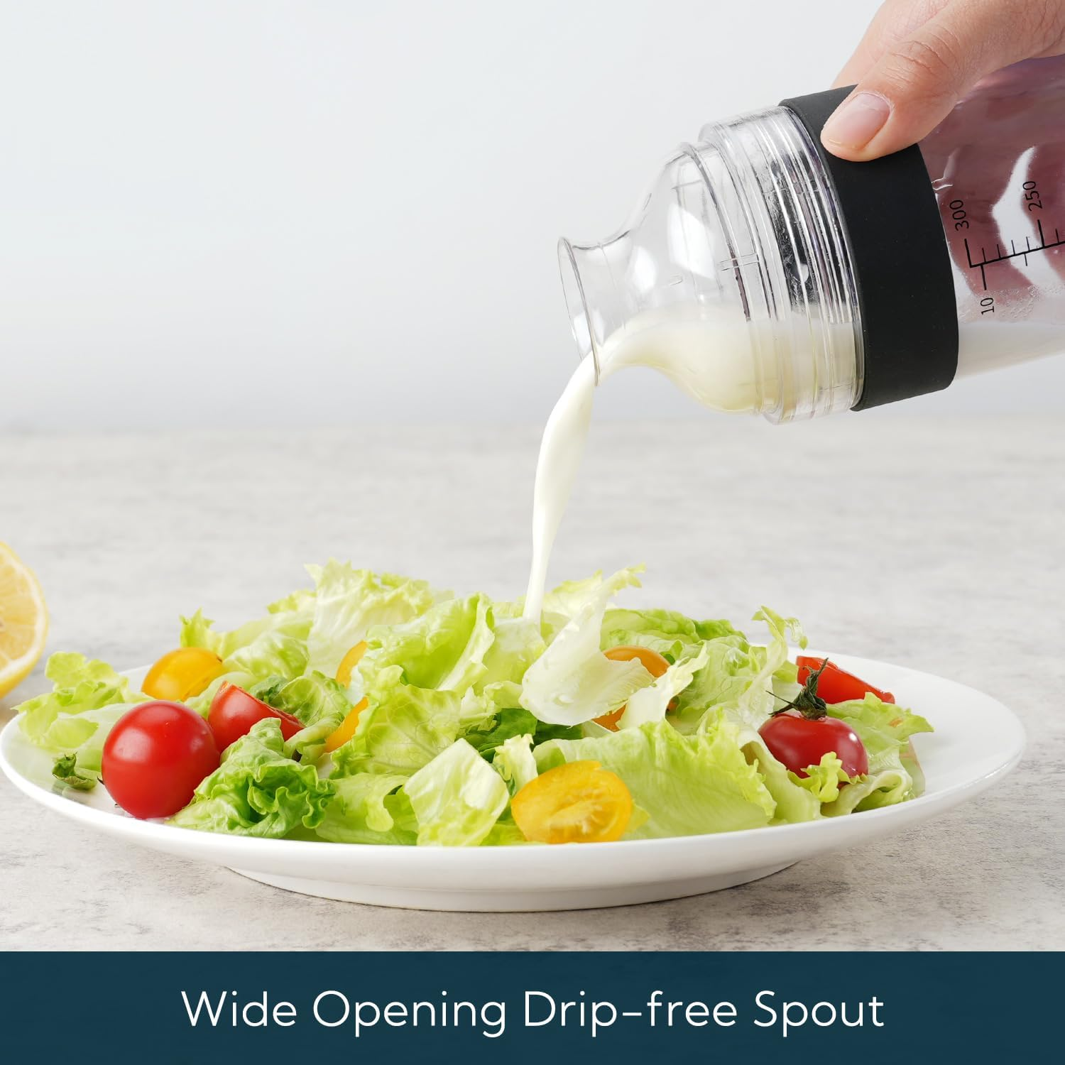 KITCHENDAO 2 in 1 Salad Dressing Shaker Container with Juicer, Pour Spout, Leakproof, Dishwasher Safe, BPA Free, Travel Homemade Oil and Vinegar Salad Dressing Bottle Mixer Dispenser, 1-1/2 Cups image number 2