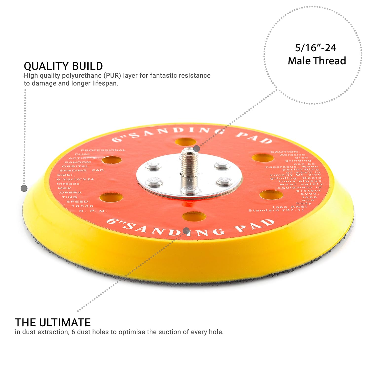 Glass Polish (150Mm) DA Dual Action Backing Pad 20Mm PU Durable Layer with 5/16''-24 Thread and 6 Extraction Vents - GP12715