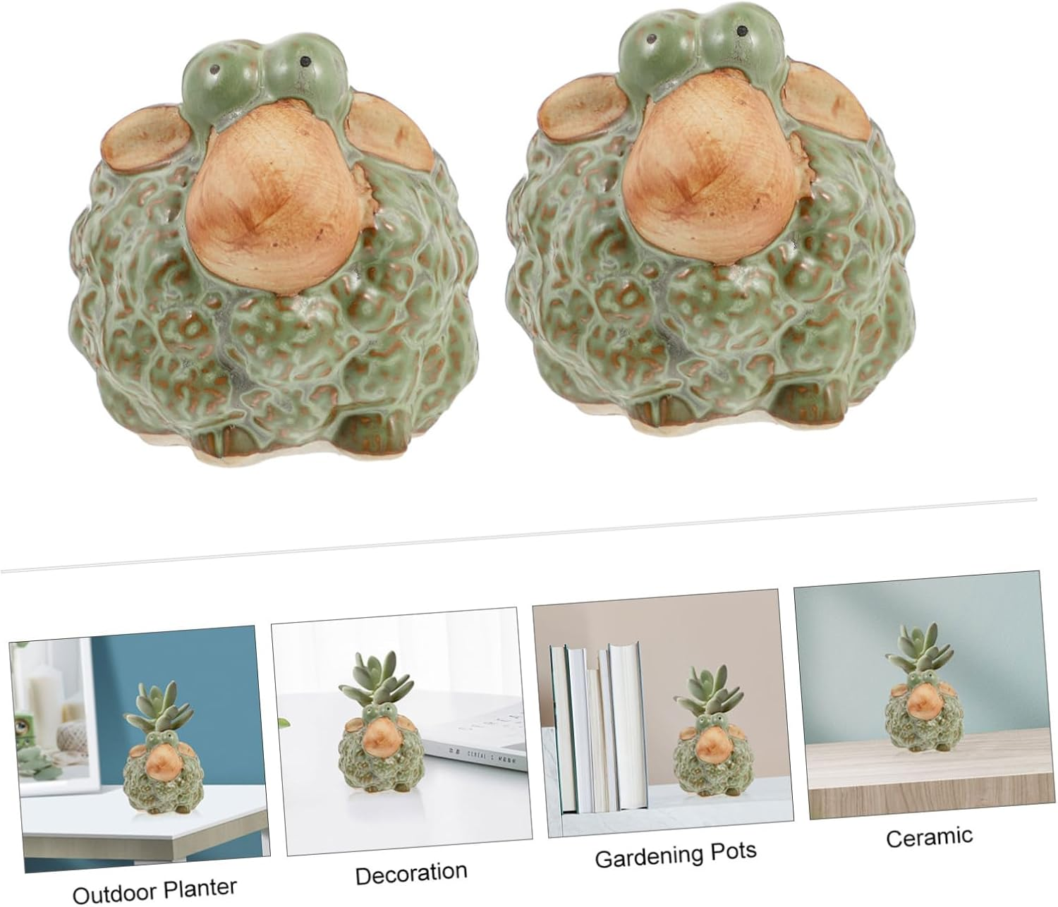 Yardwe 2Pcs Ceramic Sheep Gardening Pot Hand-Glazed Flowerpot for Artificial Plants Novelty Planter image number 4