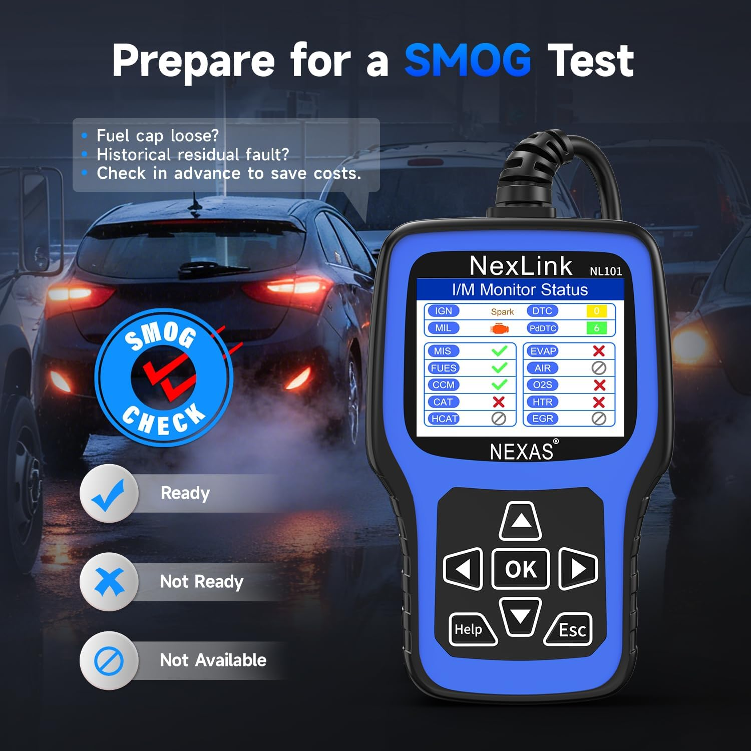 NEXAS NL101 OBD2 Scanner Diagnostic Tool & Battery Tester, Check Car Engine Light Code Reader Scan Tool with Full OBDII Function Live Data Stream for All Vehicles, F-Ree Protective Case & Update image number 1