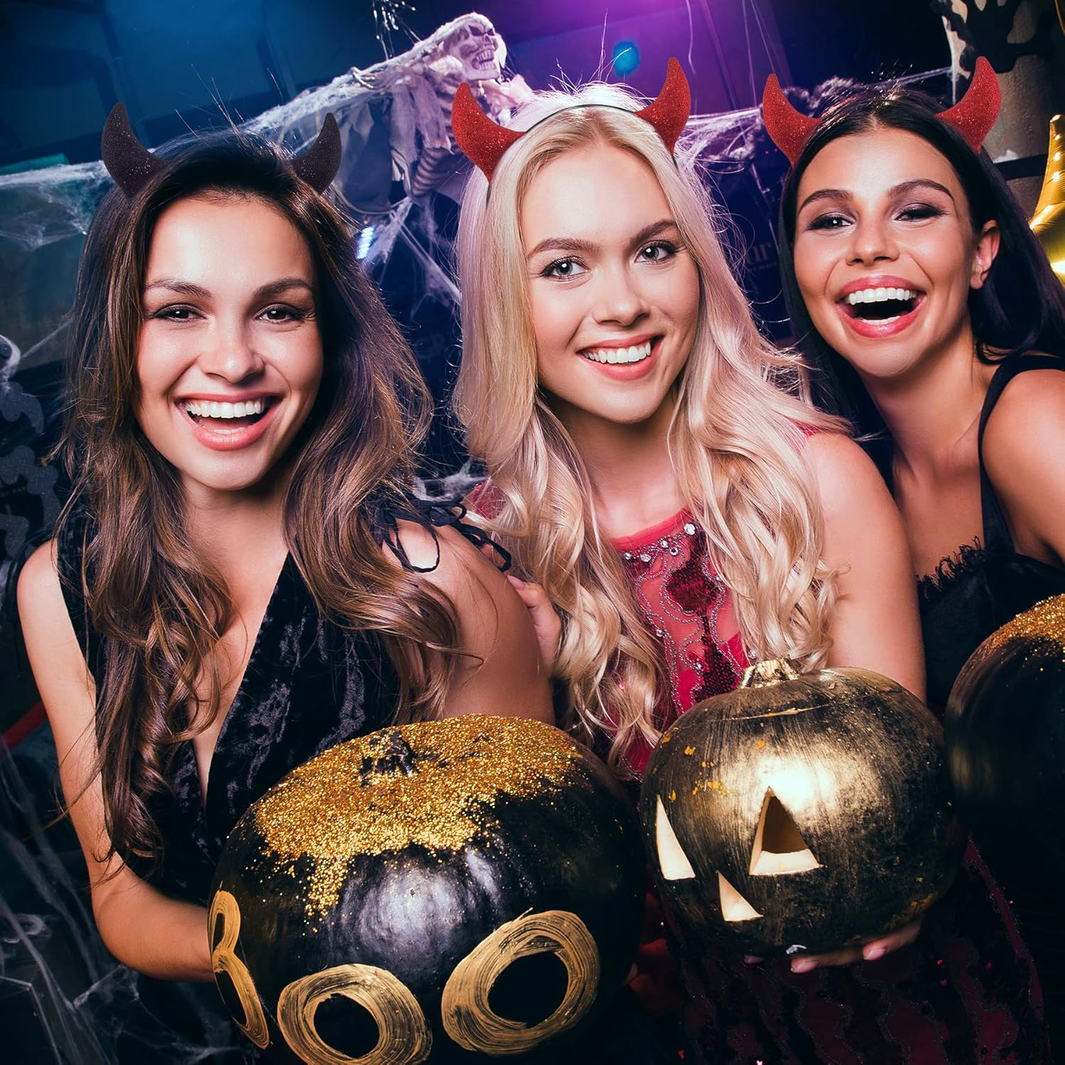 Glitter Devil Horns Headband - HKFUON Sparkly Halloween Devil Ears Headband Cute Sexy Hair Band Decorative Hoop Accessories - Black image number 2