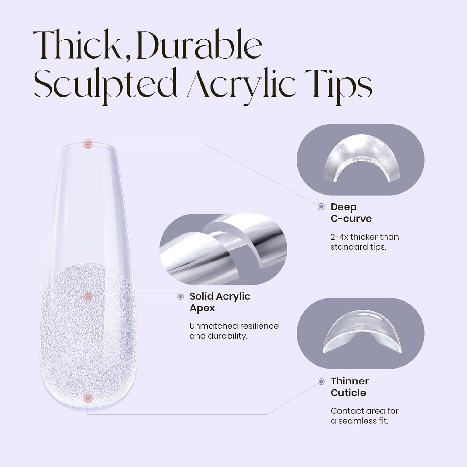 Tipex Instant Apex Nail Tips,Long Coffin Thicker Half Matte Acrylic Nails,Strong Full Cover Fake Nails Pre-Building False Nail Extensions,Press-On Nails for Flat Nails image number 4