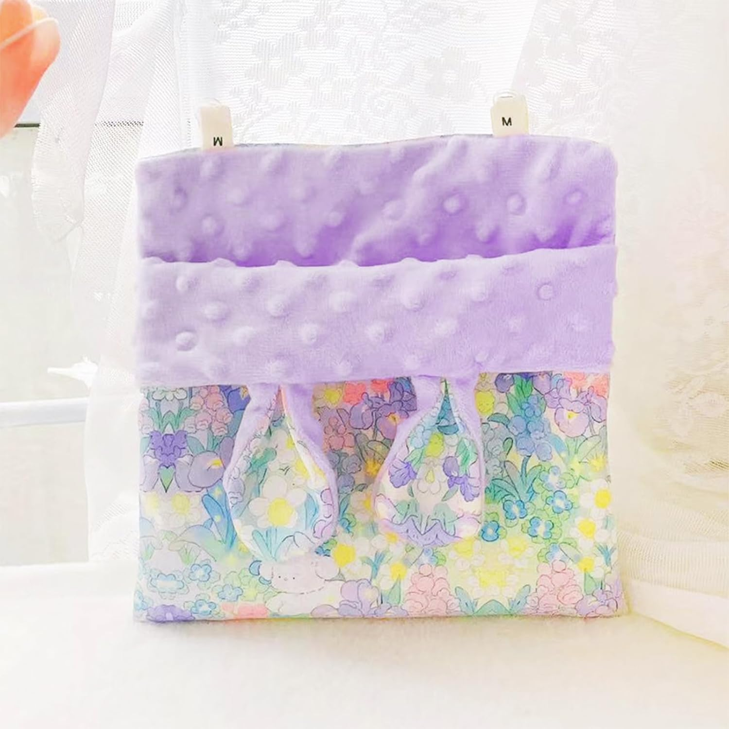 Fnaobai Sugar Gliders Sleeping Pouch Hamsters Velvet Hanging Hammocks Bed Carrier with Strap Squirrels Marmosets Guinea Pig Warm Swing Carry Pouch Cage Accessories for Small Animal (Purple) - Purple image number 5