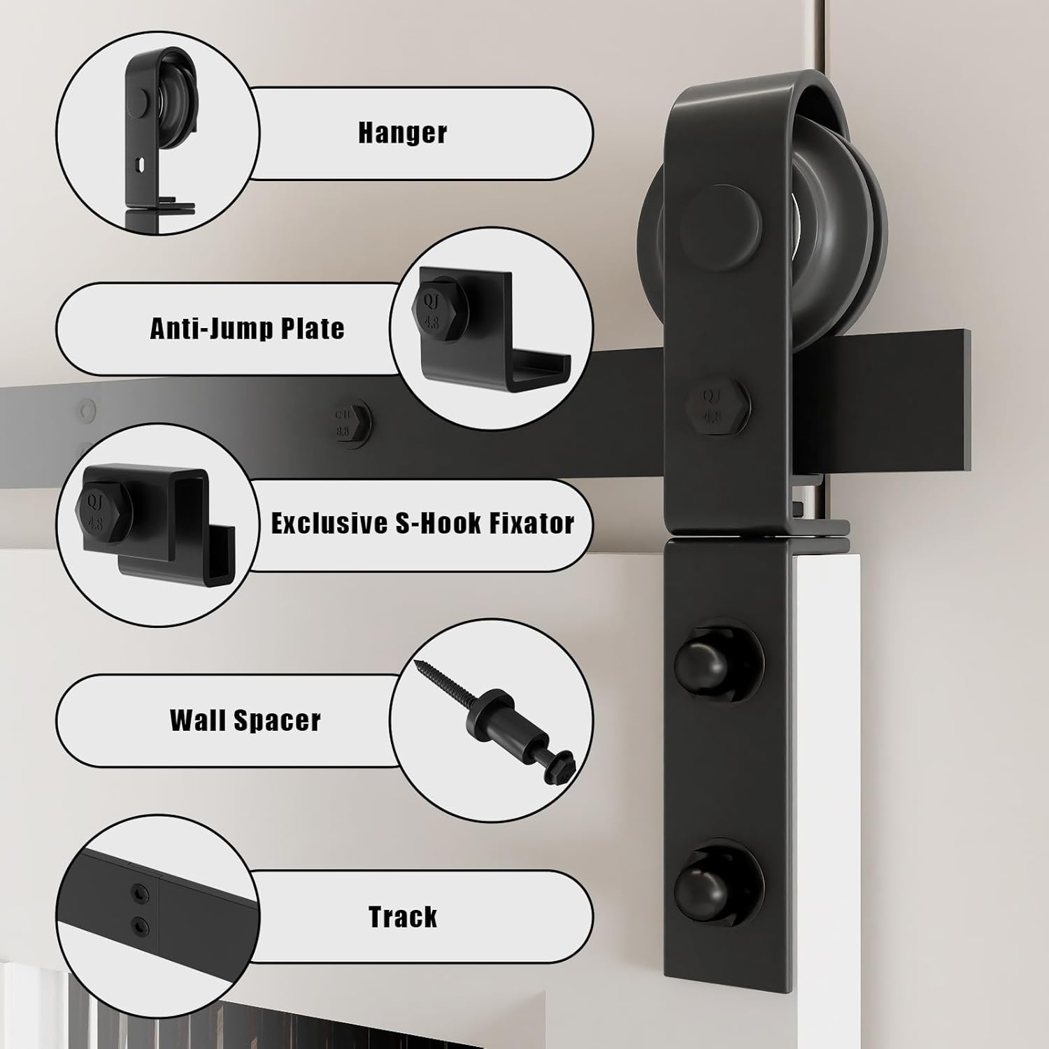Dondelight 52" Bi-Folding Sliding Barn Door Hardware Kit for 2 Doors, Low Ceiling Lite Version Roller, Black image number 2