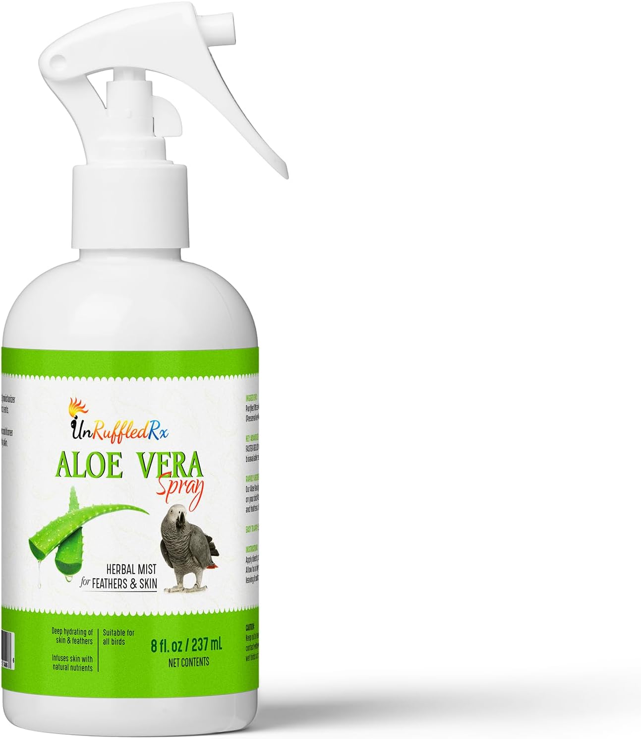 Unruffledrx Aloe Vera Bird Bath Spray for Daily Care & Skin Health 8 Fl Oz - Soothe, Soften, and Protect Your Bird image number 1