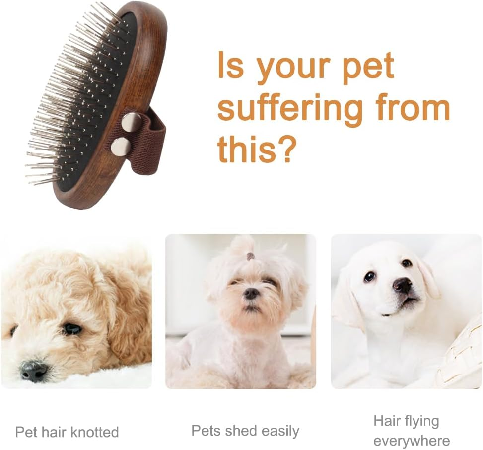 Portable Cat Dog Brush Detangling Home Metal Bristles Daily Grooming Wooden Comb