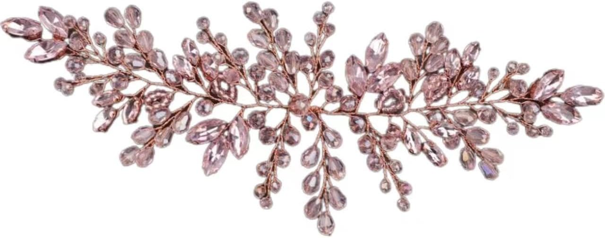 Bride Hair Accessories Pink Crystal Hair Vine Gold Headband Evening Party Prom Women Hair Piece Vintage Wedding (Pink, One Size) image number 3