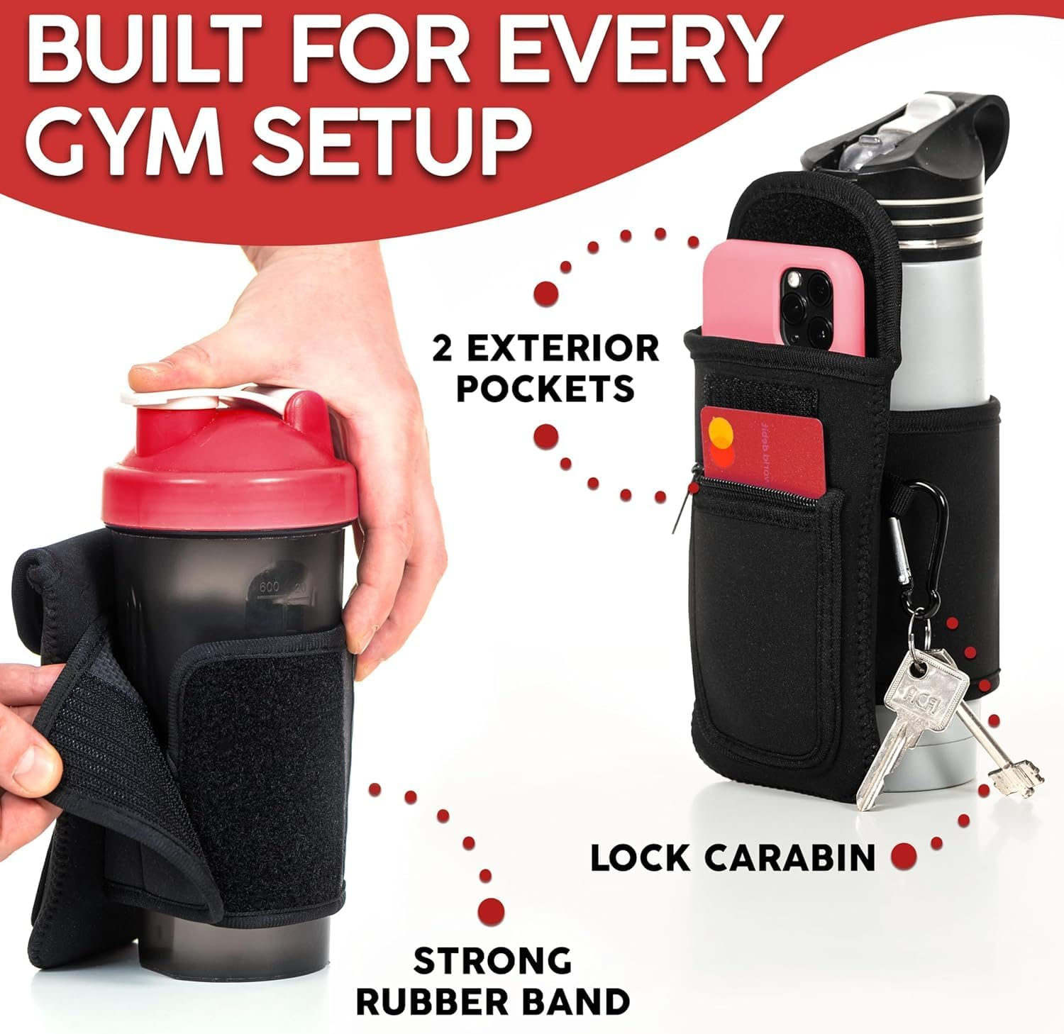 Magnetic Water Bottle Holder for Gym with 2 Pockets, Magnetic Bag Mount for Phones, Gym Essentials Accessories image number 2