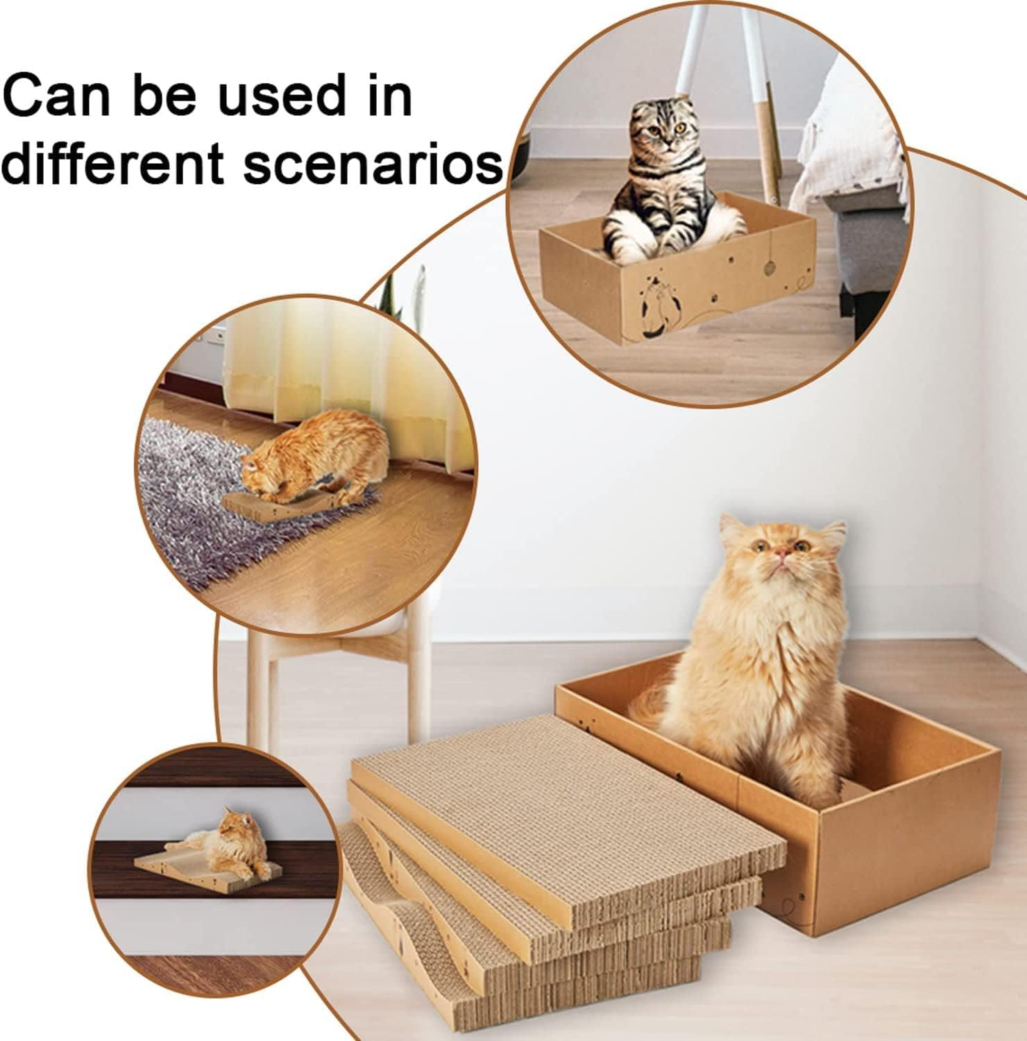 Cat Scratcher with Box,5 in 1 Reversible Cat Scratcher Cardboard, 5 PCS Corrugated Scratching Cat Scratch Pad Replace for Cat Book Scratcher, Corrugated Cardboard Scratching Lounge for Indoor Kitty to Rest and Play Kitty/Large Cats image number 6