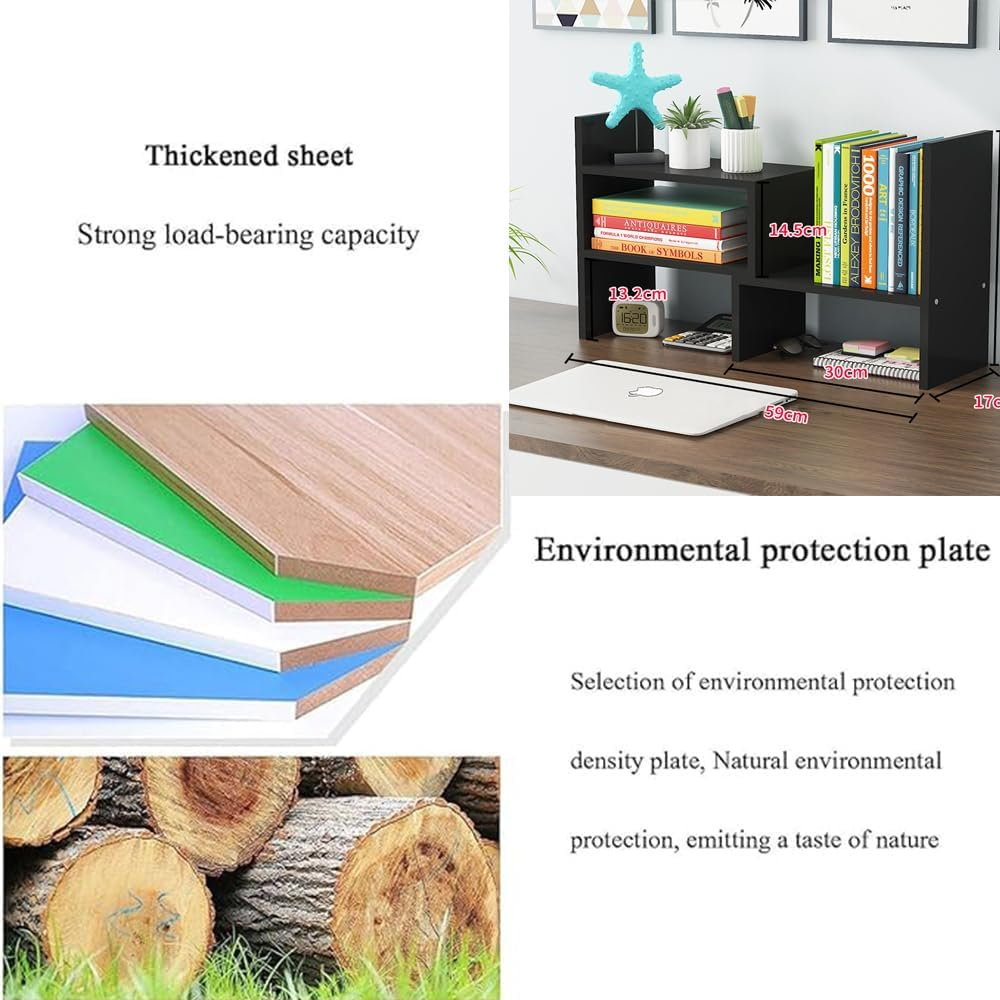 Desktop Bookshelf Organizer, Adjustable Wood Desktop Display Shelf Rack, Countertop Office Storage Rack Tabletop Bookshelf, Free Style Display Top Bookcase (Black Walnut)