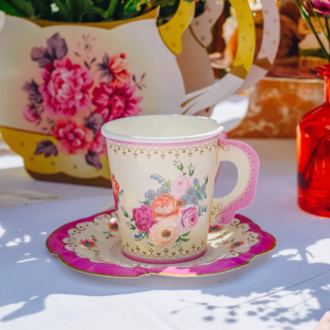 Talking Tables Truly Scrumptious Party Vintage Floral Tea Cups and Saucer Sets, Pack of 12, Height 8Cm, 3", Mixed Colors image number 1