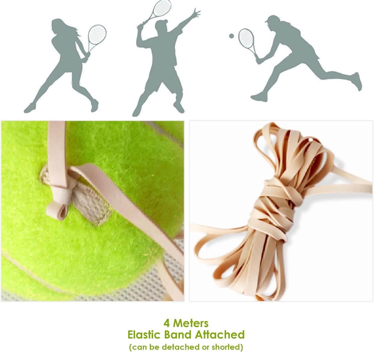4 X Tennis Trainer Balls with Elastic Band Rebound, Single Solo One Person Practice Training Tool image number 1