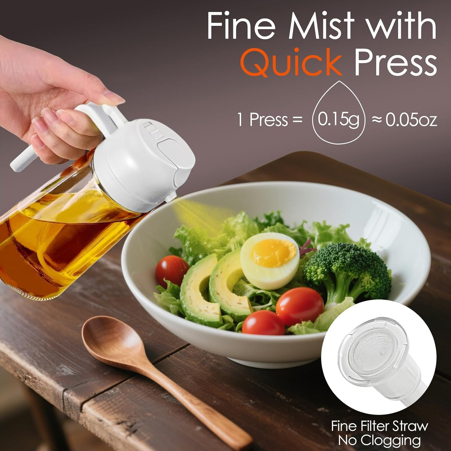 Vivva 16Oz/470Ml Olive Oil Dispenser - 2 in 1 Olive Oil Spray Bottle for Cooking Oil Sprayer Glass Oil Bottle Kitchen Tools, Premium Food-Grade Oil Mister for Air Fryer, Salad, Frying and BBQ (White)