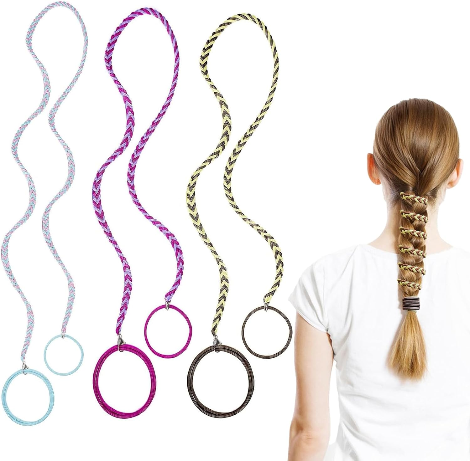 3 Pcs 25" Spiral Braided Hair Ties for Sports,No Damage, Non-Slip Elastic Ponytail Holders for Women Girls,Riptie Hair Bands for Gym, Yoga,Beach Activities(Mix Color) image number 4