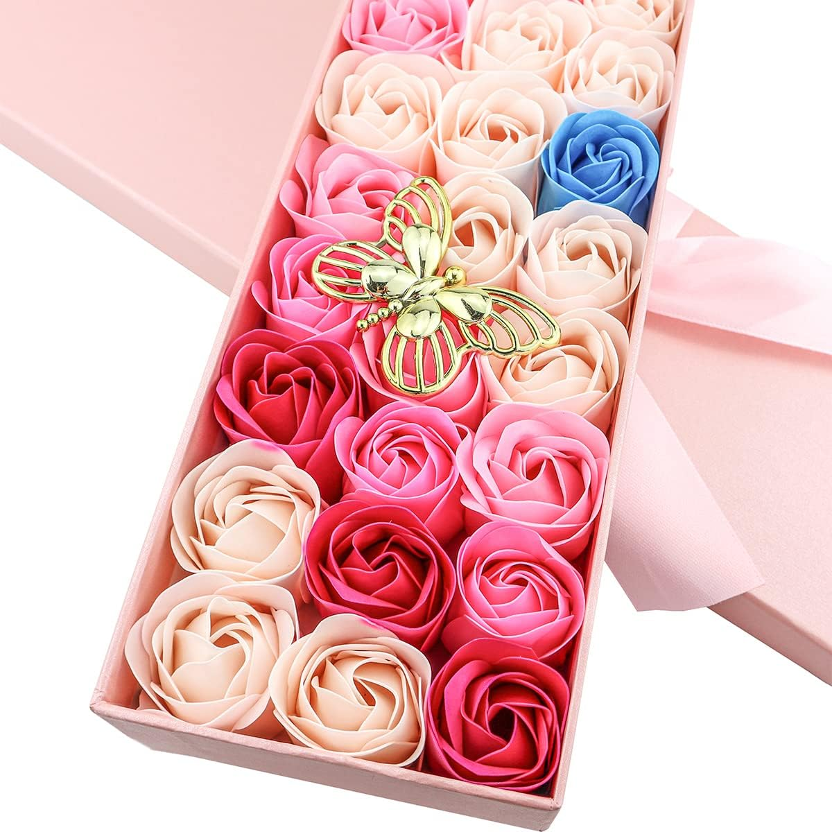 JIALEEY 33 PCS Floral Scented Bath Soap Rose Flower Petals, Plant Essential Oil Rose Soap Set Gifts Ideas for Her Women Girls Mom Valentine'S Day, Pink Gift Box image number 1