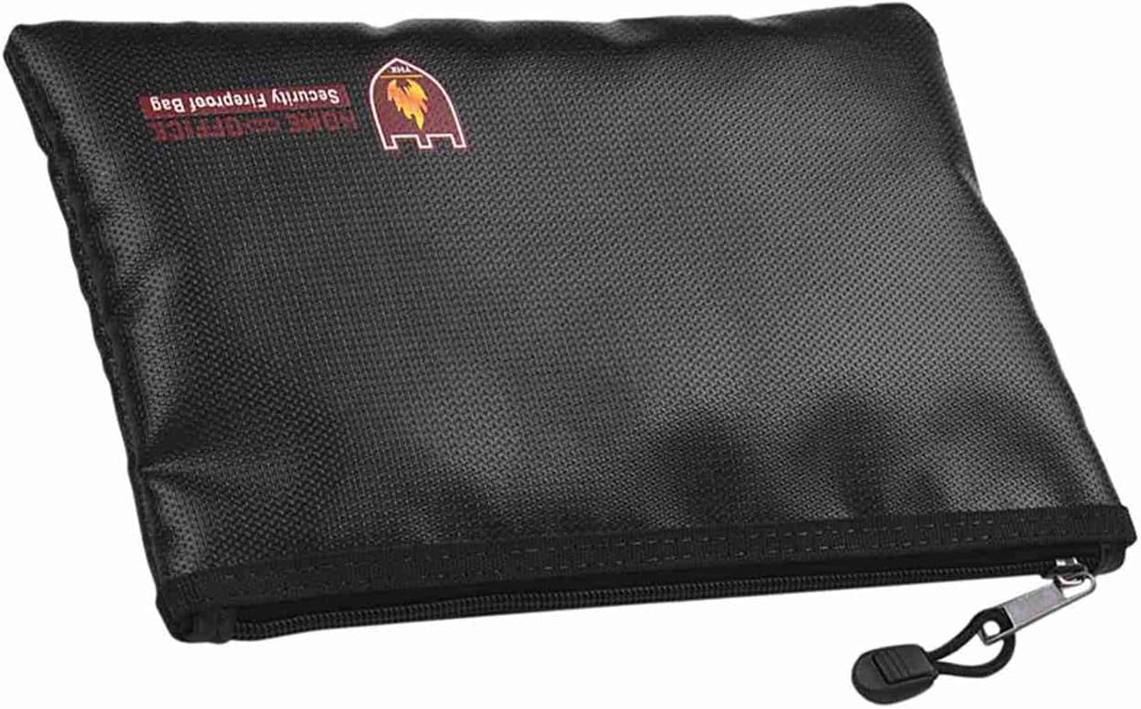 Odorkle Fireproof Document Bag Portable Small Silicone Coated Fiberglass Money Bag with Zipper Closure for File Jewelry Valuables 10.6 X 6.7 X 0.4In Black (Large)