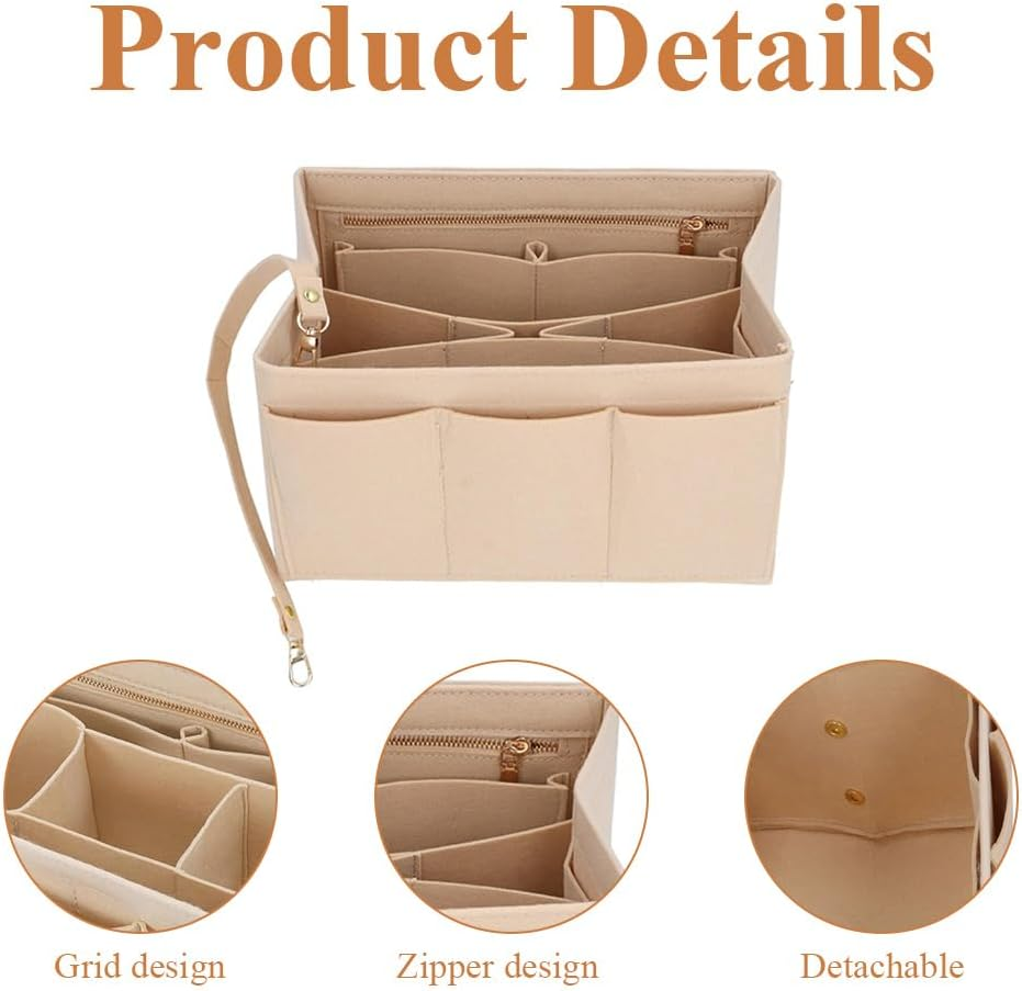 MOTRAIN Removable Makeup Handbag Insert/Storage Plugin,Inner Bag of Bag Felt Cloth Cosmetic Bag,Felt Purse Organizer Insert for Handbag image number 1