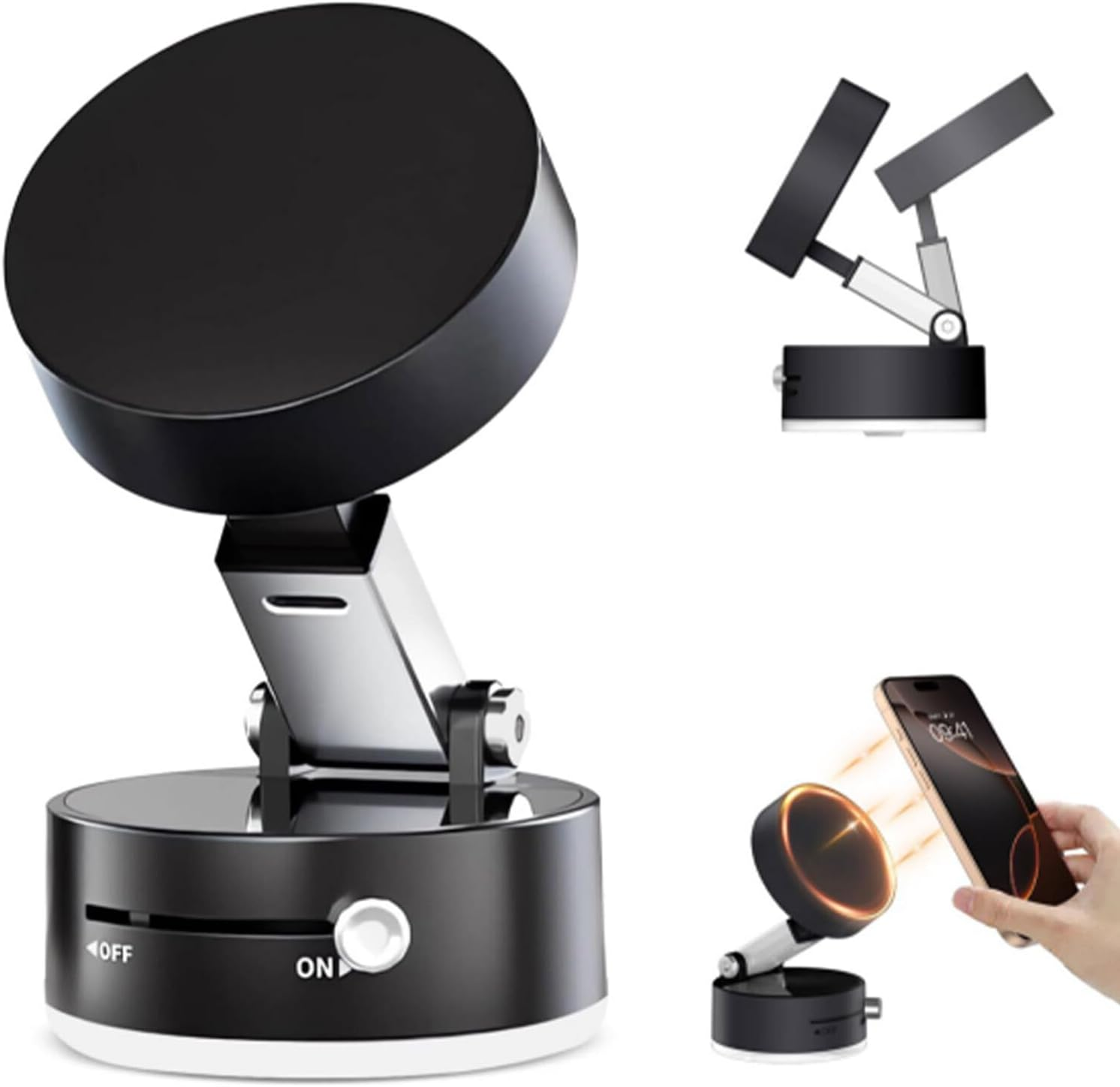 Lyvixora 2025 Magnetic Phone Holder for Car, Vacuum Suction Cup Phone Mount with Foldable Design - Double-Sided Strong Adsorption& Rotational Adjustment Phone Holder for Smooth Surface (Black) image number 4