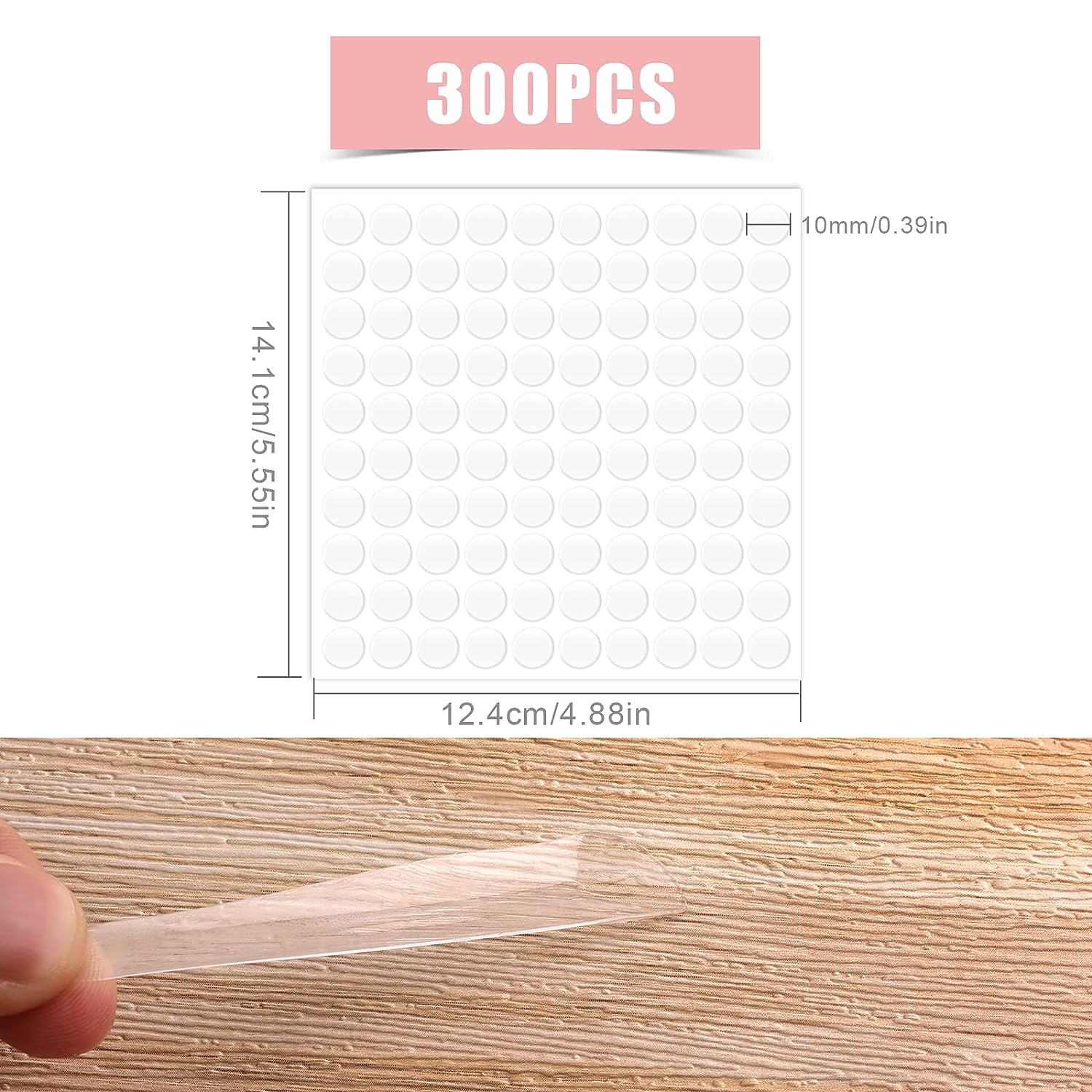 KINBOM 300Pcs/10 Sheets Double Sided Adhesive Dots, Strong-Adhesion Clear Poster Putty Sticky Dots Adhesive Transparent Glue Point for Plastic Glass Wall Metal Wood Ceramic (0.4Inch Diameter) image number 5