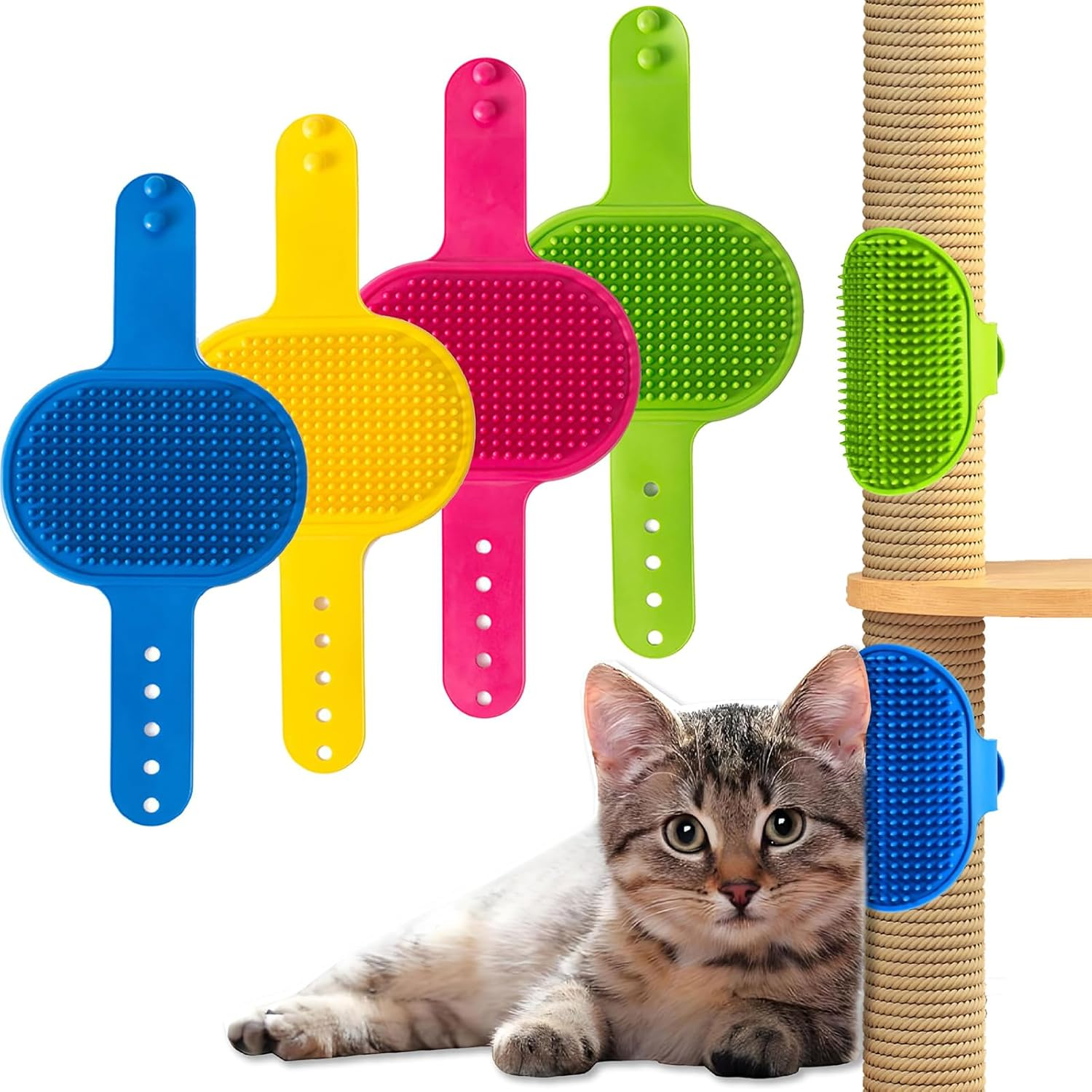 CLERIVI Cat Self Groomer, 4PCS Silicone Corner Chin Scratcher, Rubber Face Grooming Brush for Indoor Cats, Wall Brush for Sofa Table Legs, Multiple Colors image number 3