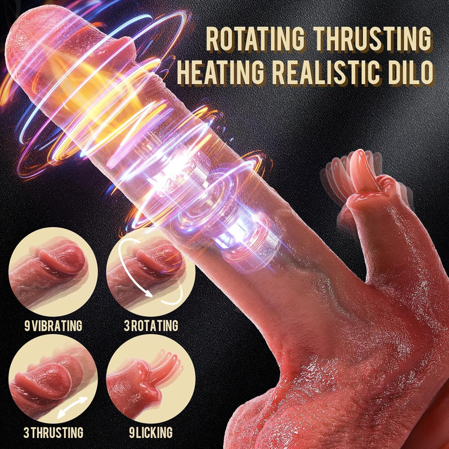 Realistic Thrusting Dildo Vibrator Adult Sex Toys - 9 Inch Suction Cup Dildo with Thrusting & Vibrating & Rotating Mode, G Spot Anal Clitoral Stimulator Silicone Thick Dildos for Women Couples Sex Toys image number 2