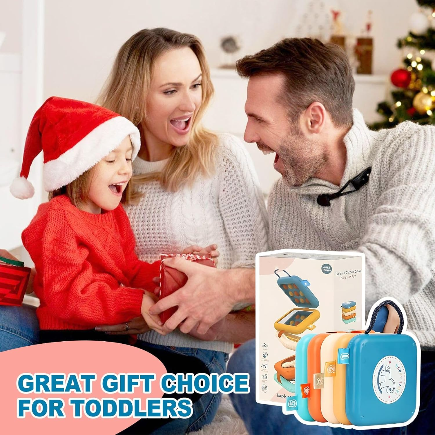 Baby Busy Activity Cube: Baby Busy Board Interactive Play Toy&ndash; Montessori Sensory Toy for Toddlers, Baby Learning 8 in 1 Activity Toys, Tummy Time Mirror, Travel Educational Toy for Boys Girls 1 Year Old, Easter Basket Stuffers, Gift image number 1