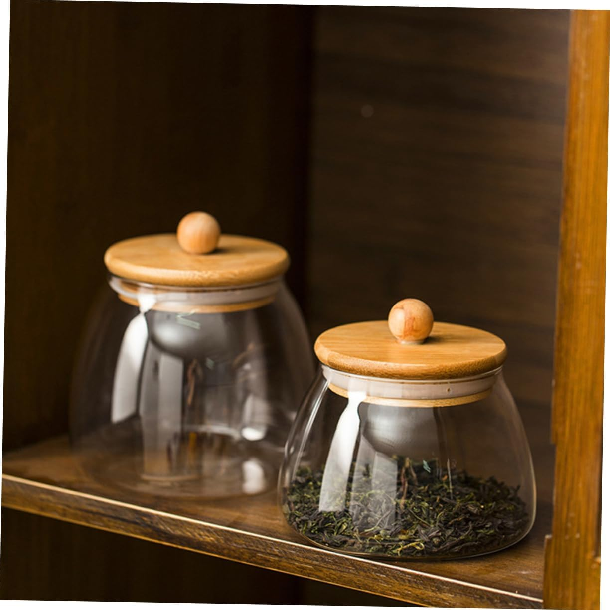 SHOWERORO 2Pcs Glass Storage Jar Lid Airtight Candy and Snack Container for Parties and Home Organization and Design image number 4