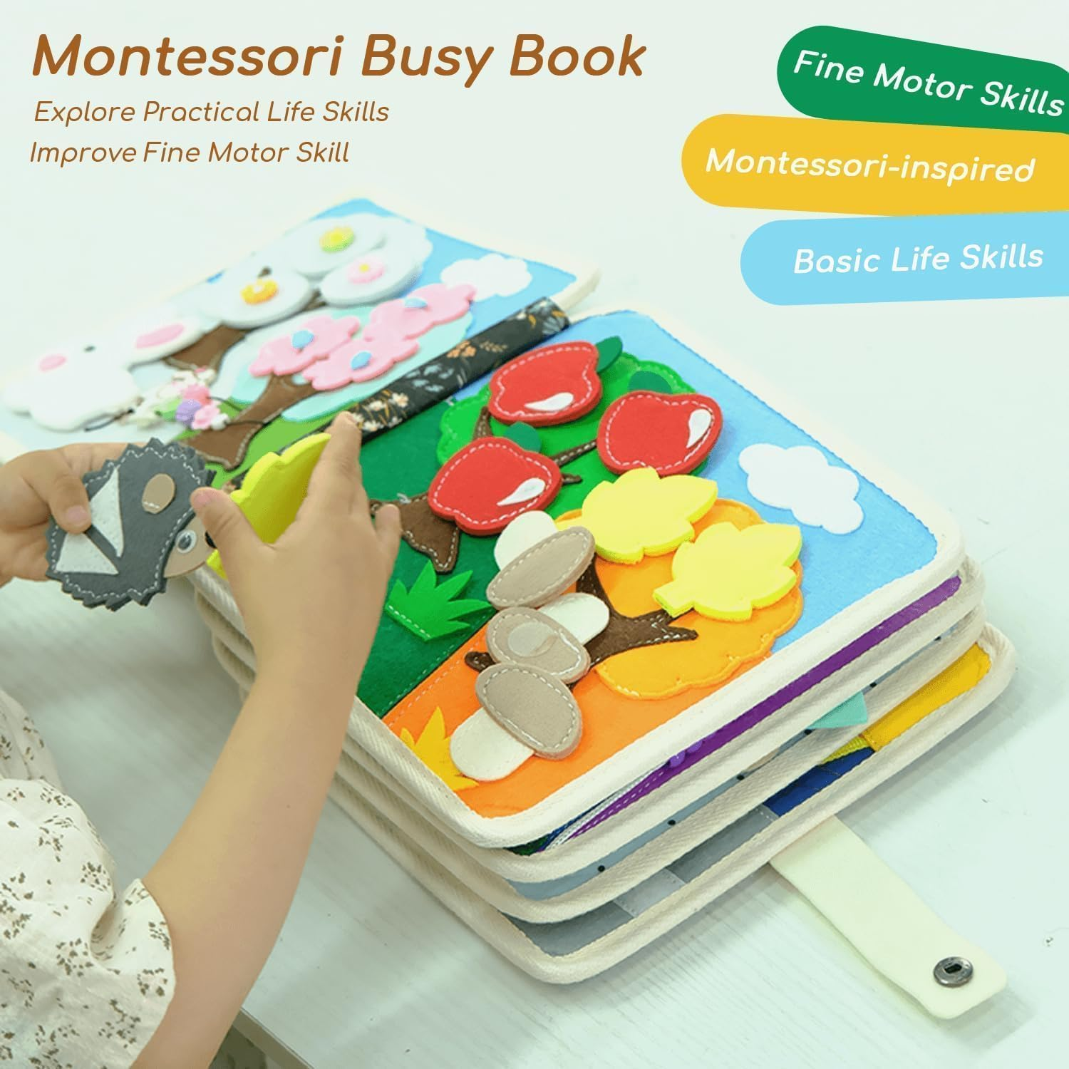Quiet Book Montessori Toys Busy Board with Sorting, Matching, Life Skills, Felt Quiet Activity Book for Kids,Boys Girls Preschool Learning Gift image number 3