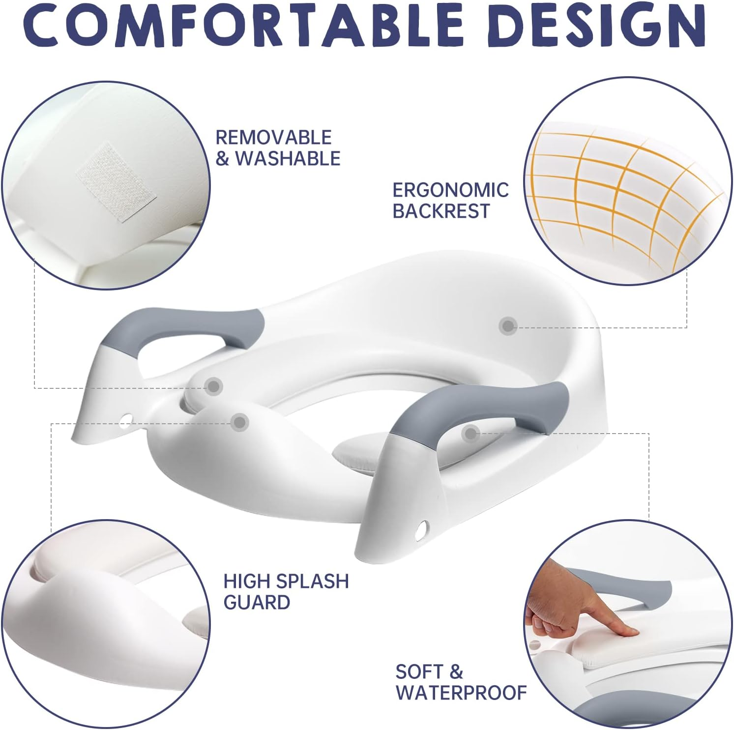 Potty Training Seat with Step Stool Ladder, Gentle Monster Toddler Potty Training Toilet for Kids Boys Girls Baby, Foldable & Comfortable Training Potty Chair Toilet for Child with Anti-Slip Pad(Grey) image number 3