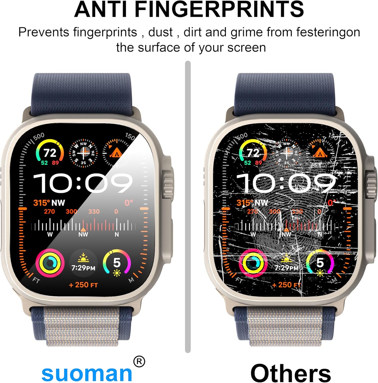 Suoman 2-Pack for Apple Watch Ultra 3/2/1 49Mm Screen Protector, [No Bubbles] 9H Hardness Anti-Scratch Tempered Glass Film - Clear image number 6