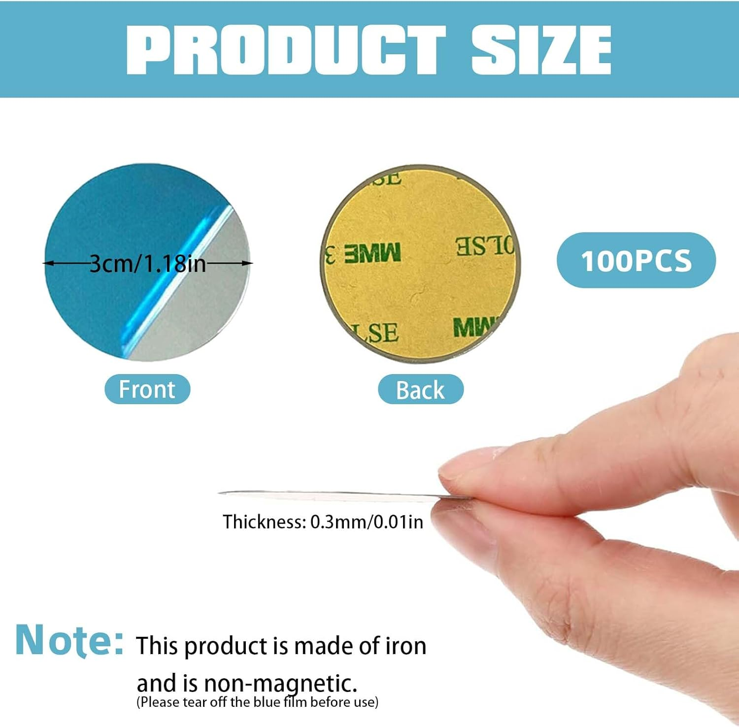 Pack of 100 30 Mm Metal Plates, Self-Adhesive, Magnetic Phone Holder image number 5