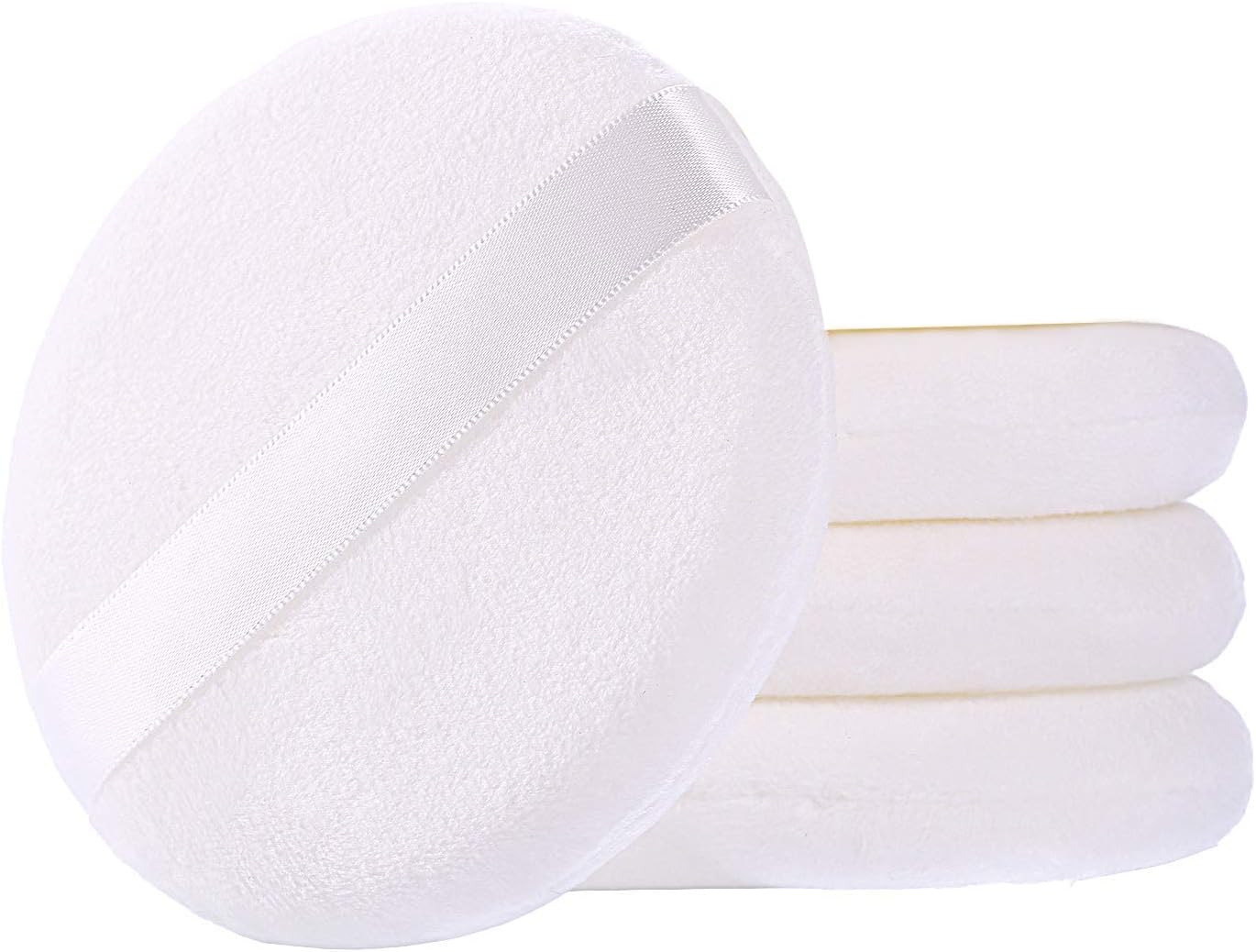 WSYUB Ultra Soft Large Velour Body Powder Puff, 4.13 Inch, 4Pcs, White, Round image number 1