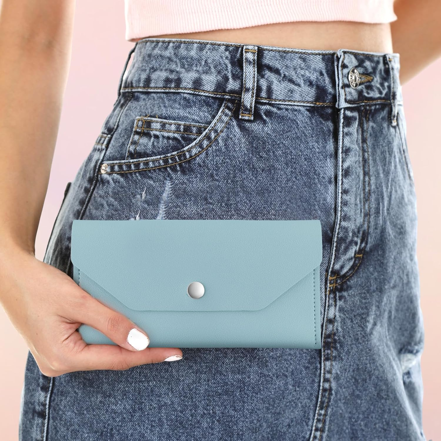 Teaaha Cash Wallet Genuine Leather Money Stuffing Wallets Organizer Reusable Budget Envelope Wallet Retro Clutch Wallets for Men Women Cash Check Billing, Minimalist Design image number 6