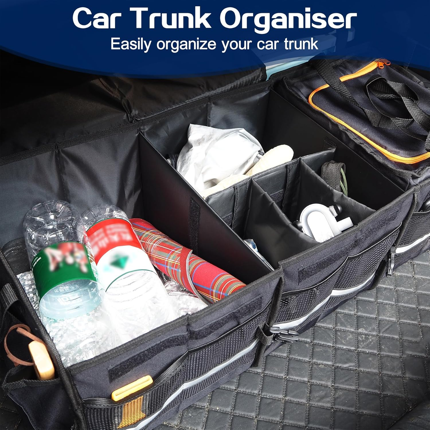 Car Trunk Organizer, Foldable Boot Organizer Built-In Leakproof Cooler, Multipurpose Automotive Travel Storage Bag Wtih Adjustable Securing Straps, Cargo Storage Accessories for SUV, Truck, Sedan, RV image number 2