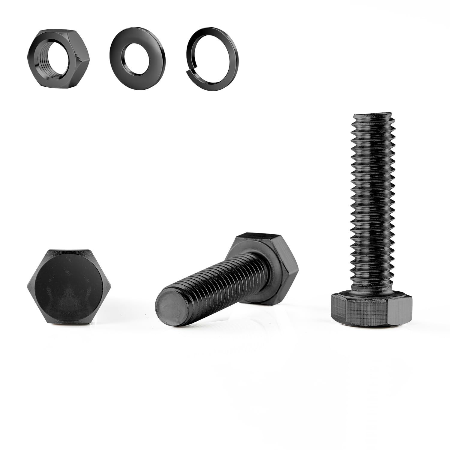 M8&times;50Mm Hex Bolts, Nuts, Flat Washers and Lock Washers, 20Pcs, 304 Stainless Steel, Fully Threaded Screw Bolts