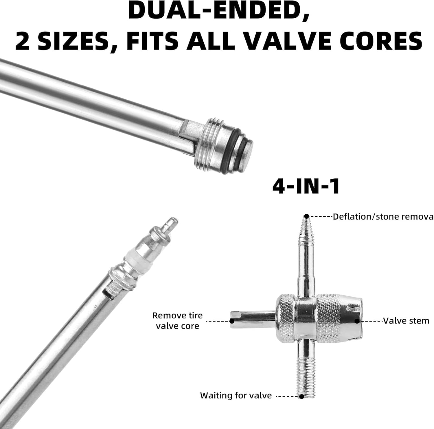 BOXOB 23Pcs Tire Valve Stem Tool Kit, 4 in 1 & Double & Single Head Valve Core Remover Installer Wrench for Car, Truck, Motorcycle, Bicycle, ATV