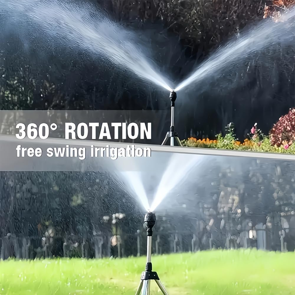 Heavy-Duty Stainless Steel Lawn Sprayer with Tripod Base - Garden Hose Connector, 360&deg; Rotating Sprayer for Yard, Farm - Adjustable Height (Steel Tripod Sprinkler+15M Watering Hose) image number 6