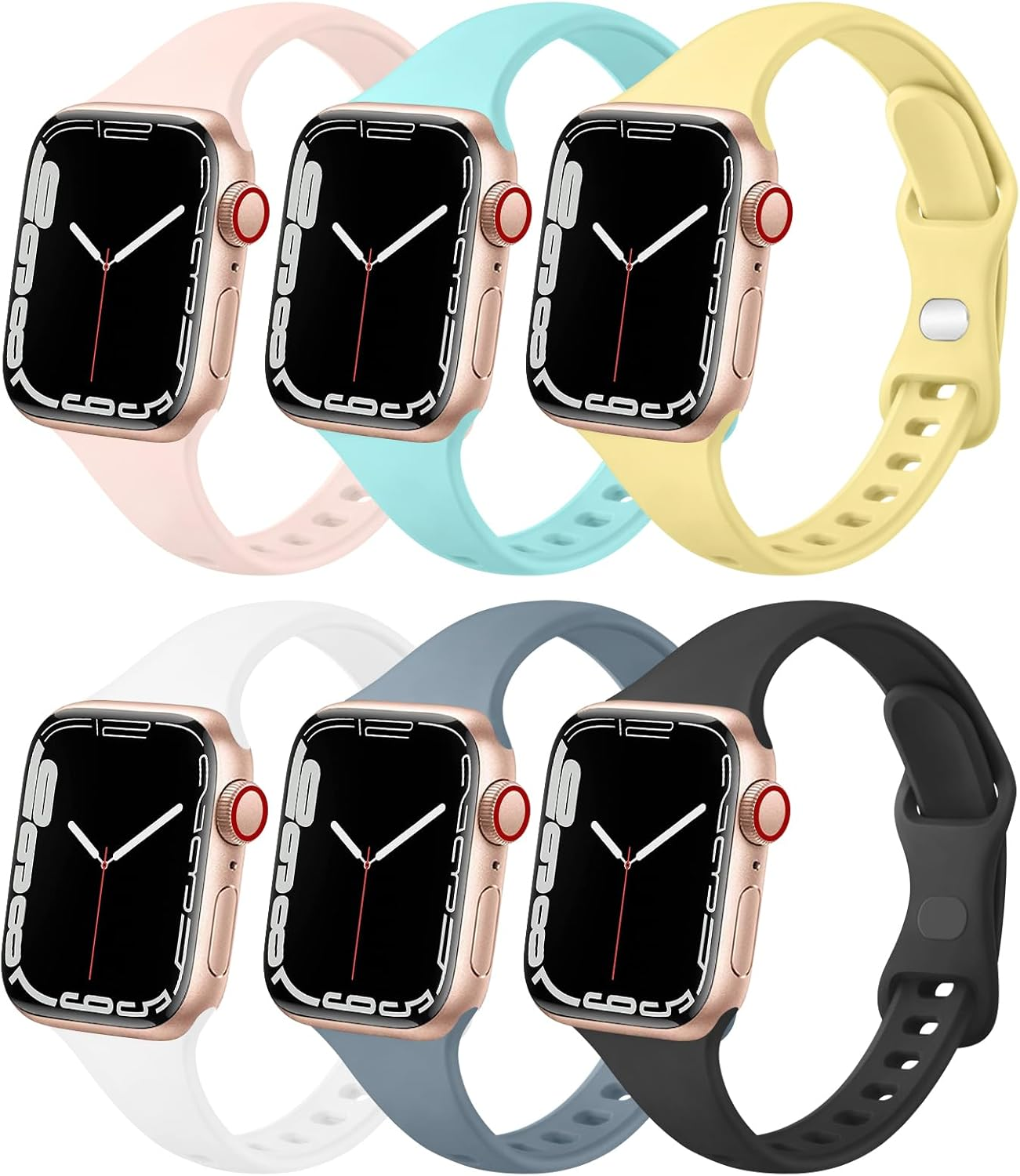 Leonids 6 Pack Slim Bands for Apple Watch Band 49Mm 46Mm 45Mm 44Mm 42Mm 41Mm 40Mm 38Mm for Women Men, Soft Silicone Sport Strap for Iwatch Ultra 2/1 SE 2/1 Series 10 9 8 7 6 5 4 3 2 1