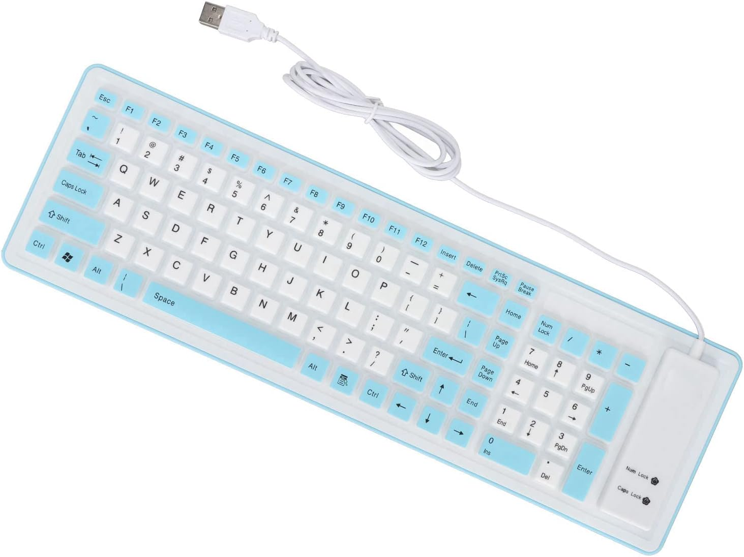 103 Keys Foldable Silicone Keyboard USB Wired Rollup Keyboard Roll up Soft Rubber Silicone Keyboard for PC Notebook Laptop Desktop Computer (Blue)