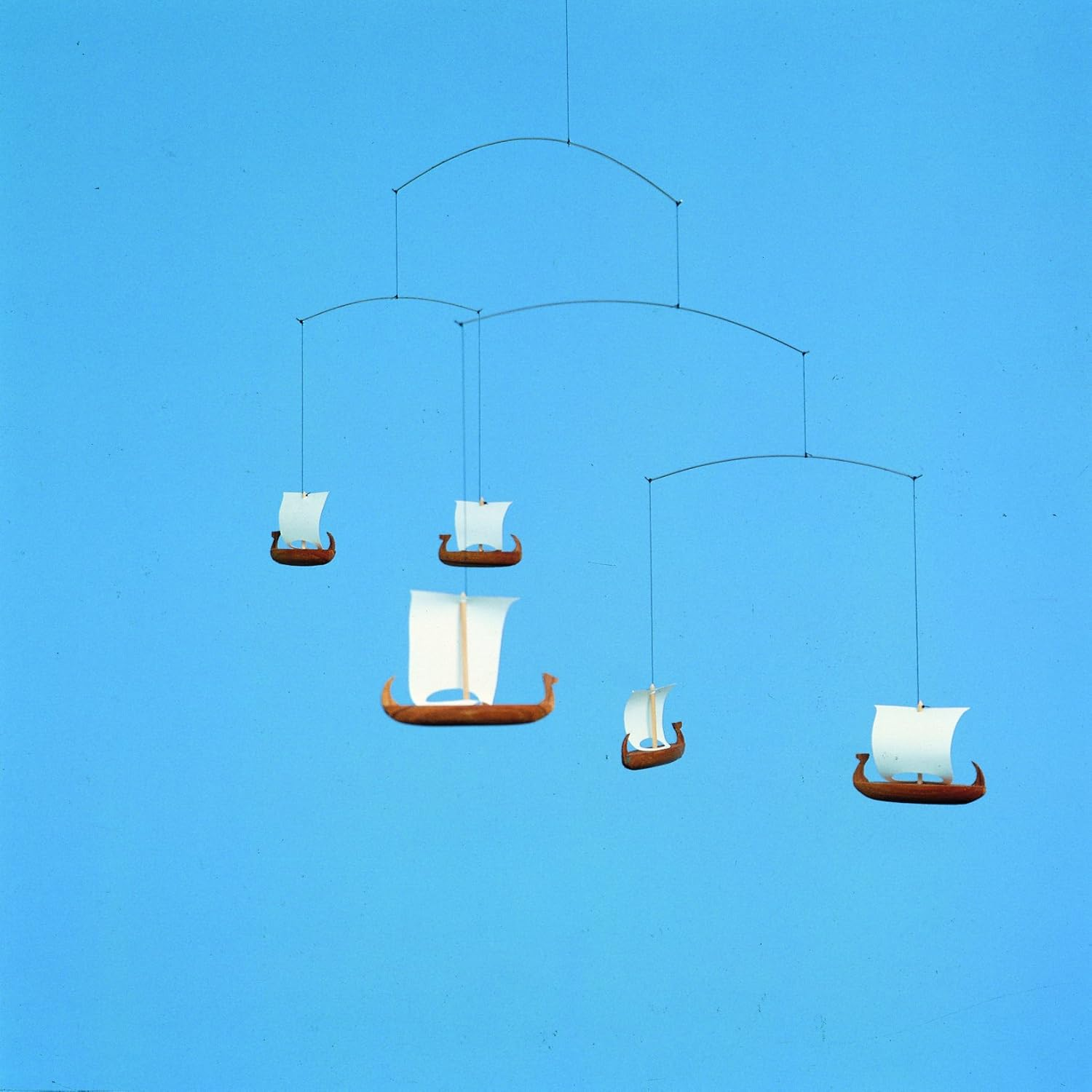 Viking Ships 5 Hanging Mobile - 26 Inches - Teak - Handmade in Denmark by Flensted