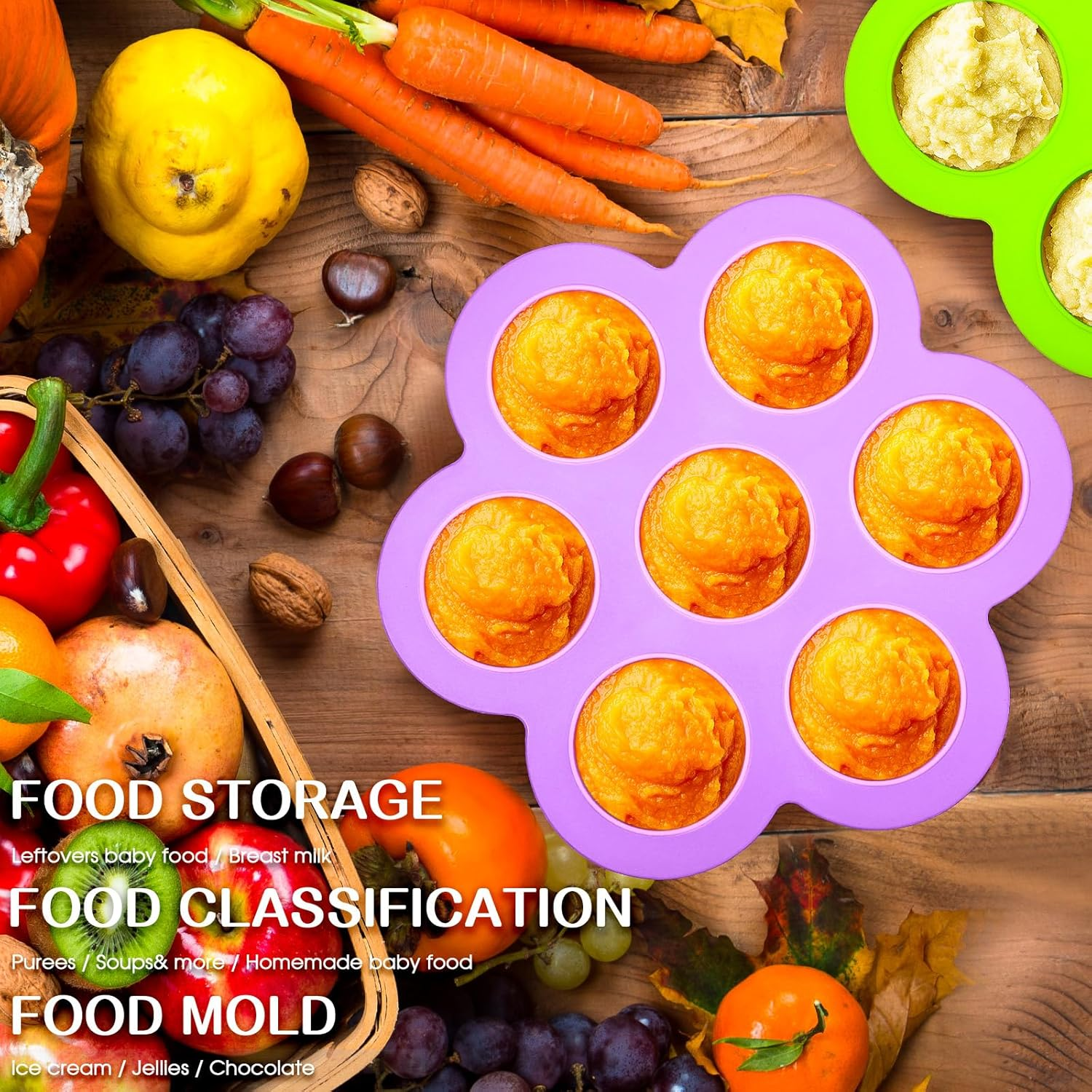 4 Pcs Silicone Baby Food Freezer Tray with Lid Stackable Reusable 2.5Oz Silicone Baby Food Freezer Molds Storage Tray for Homemade Egg Bite Vegetable Fruit Purees Breastmilk(Colorful)