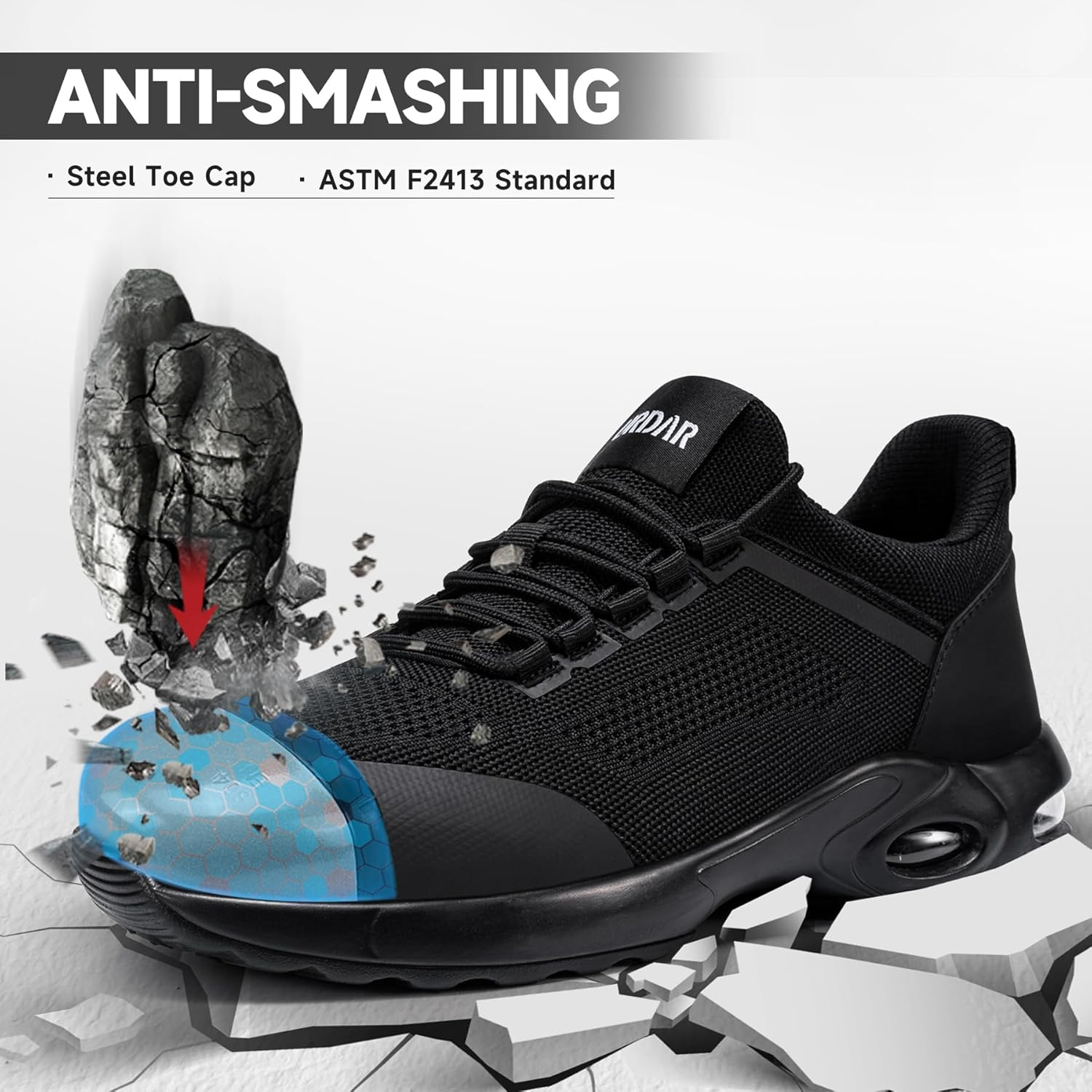 LARNMERN Air Cushion Steel Toe Shoes for Men Wide Women Lightweight Puncture Proof Work Safety Sneakers Breathable Slip Resistant Tennis Shoe image number 4